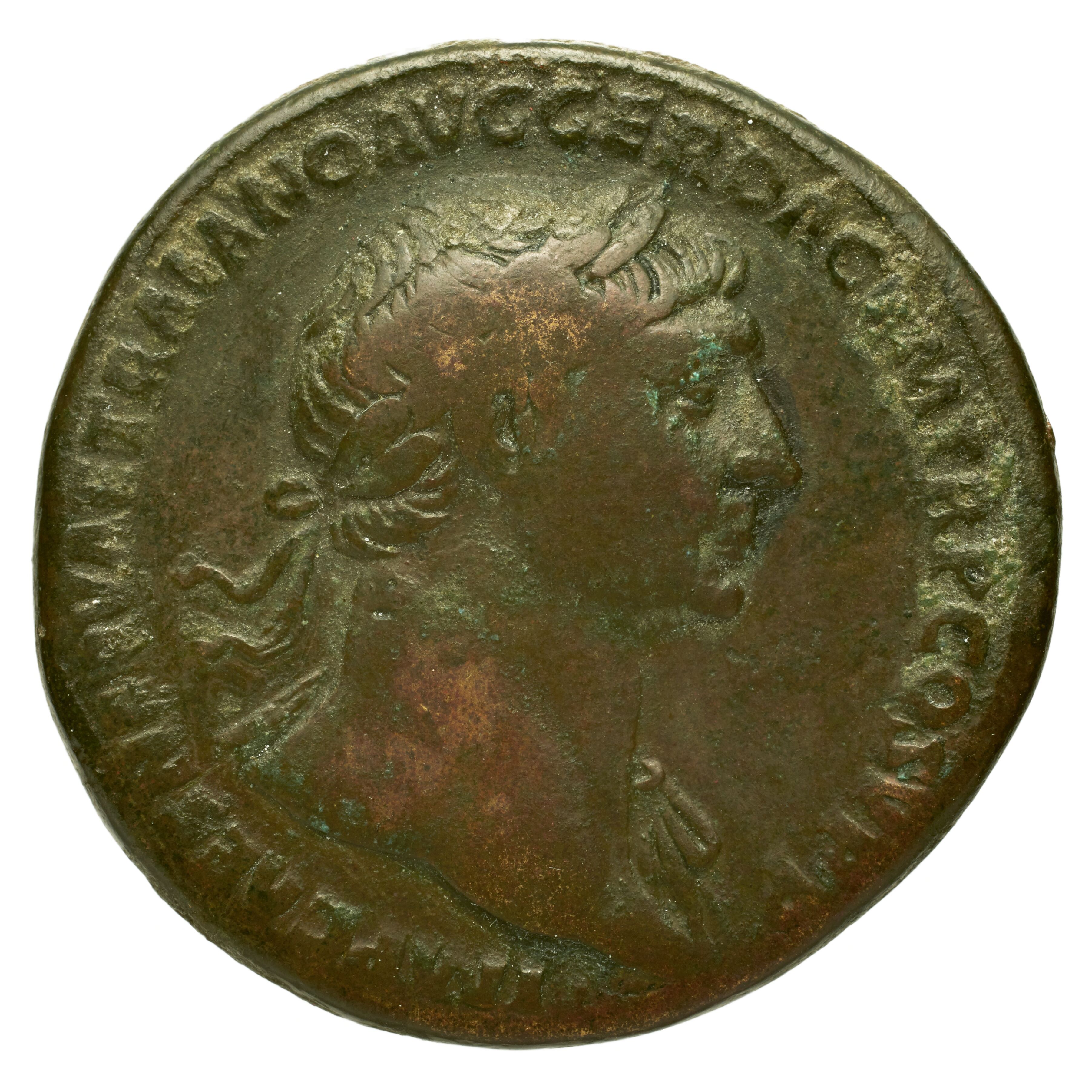 RIC II Trajan 469 Trajan obverse, Bust of Trajan, laureate, draped on left shoulder, right