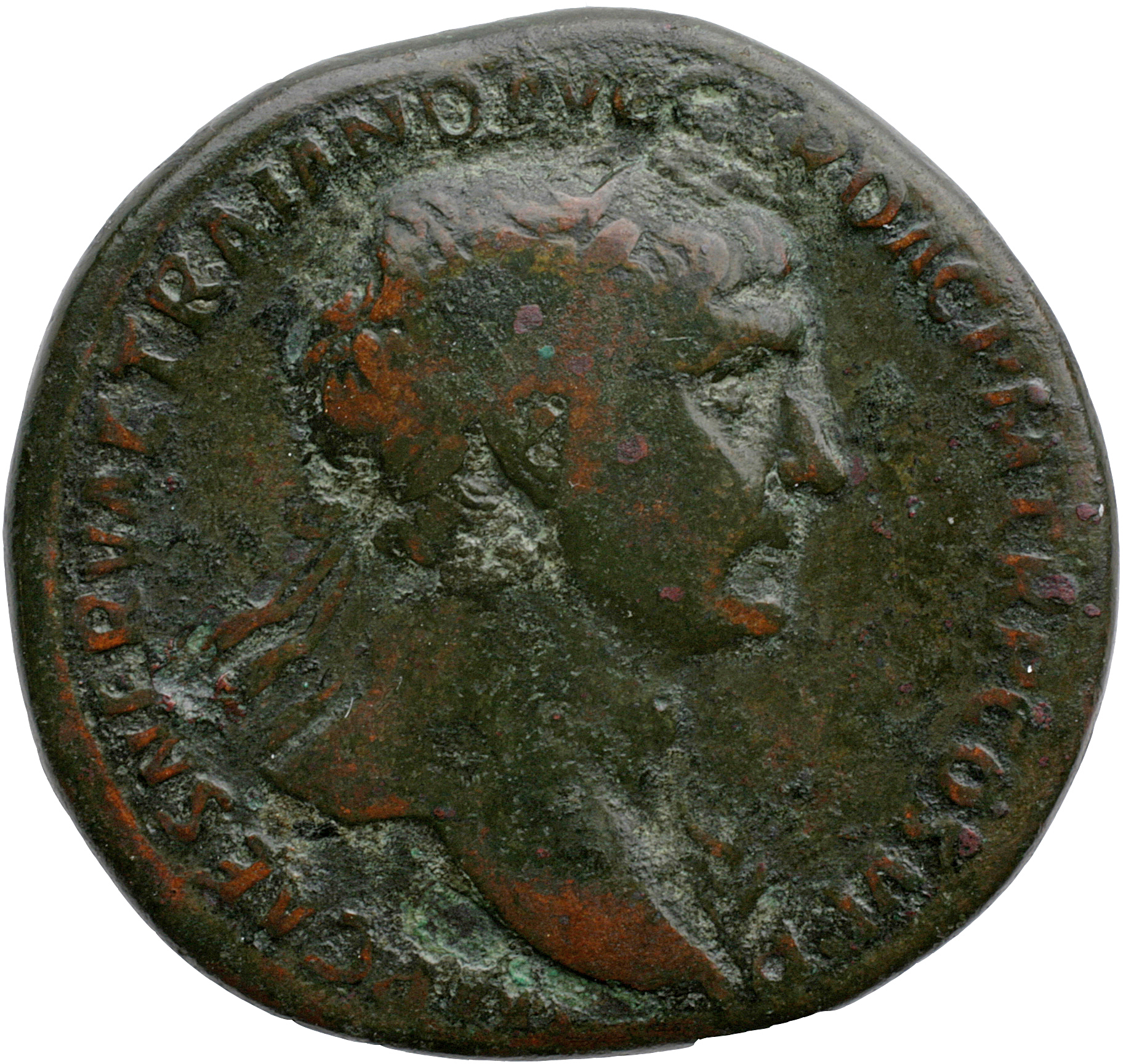 RIC II Trajan 483 (as) Trajan obverse, Bust of Trajan, laureate, draped on left shoulder, right