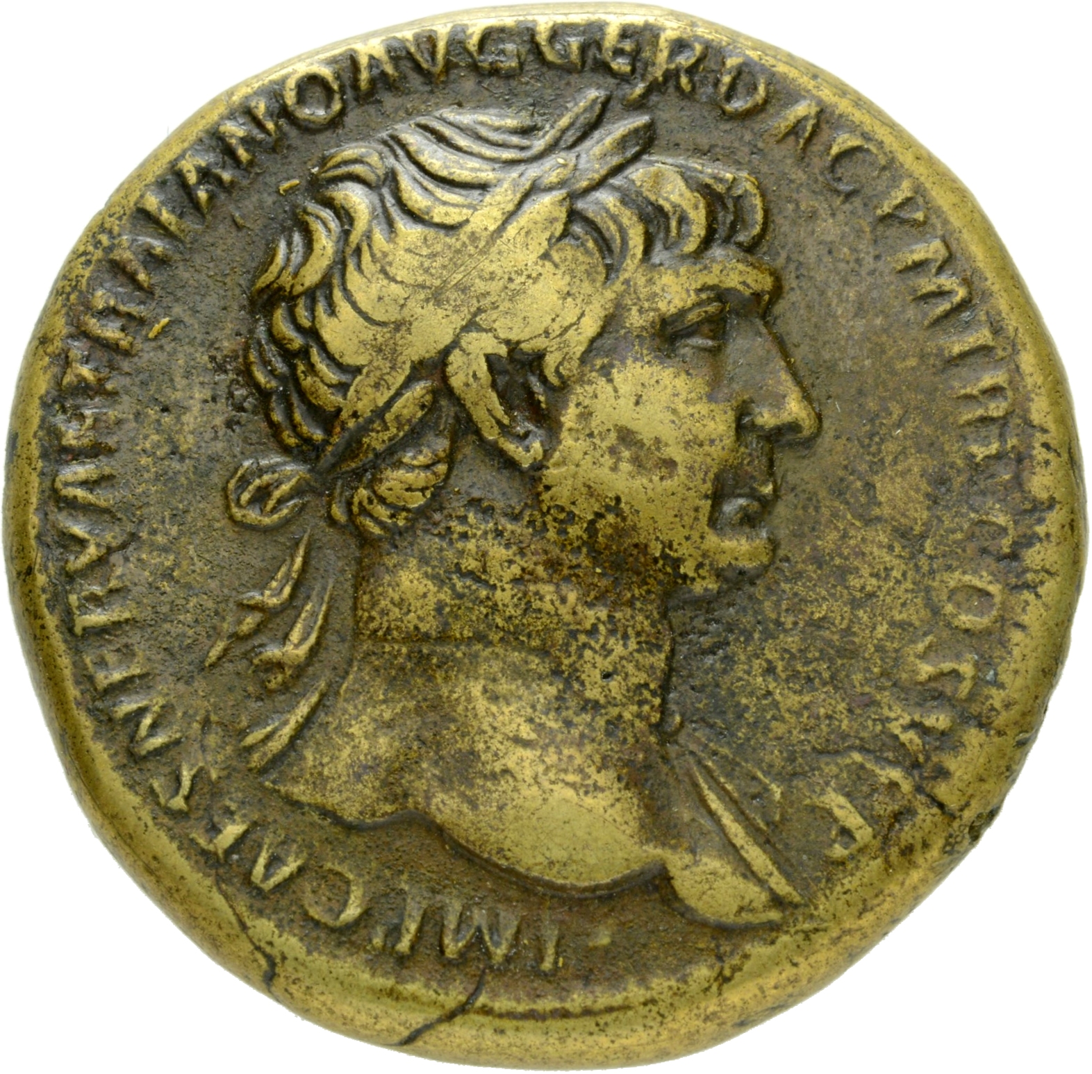 RIC II Trajan 483 (sestertius) Trajan obverse, Bust of Trajan, laureate, draped on left shoulder, right