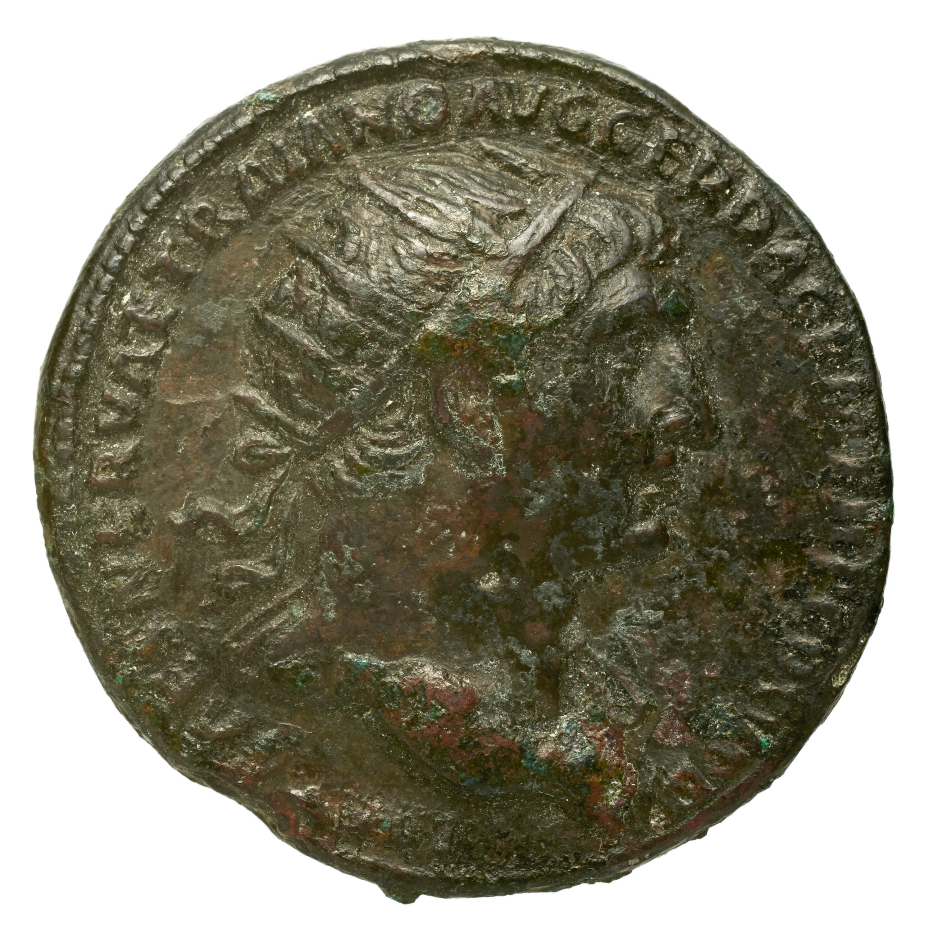RIC II Trajan 484 Trajan obverse, Bust of Trajan, radiate, draped on left shoulder, right