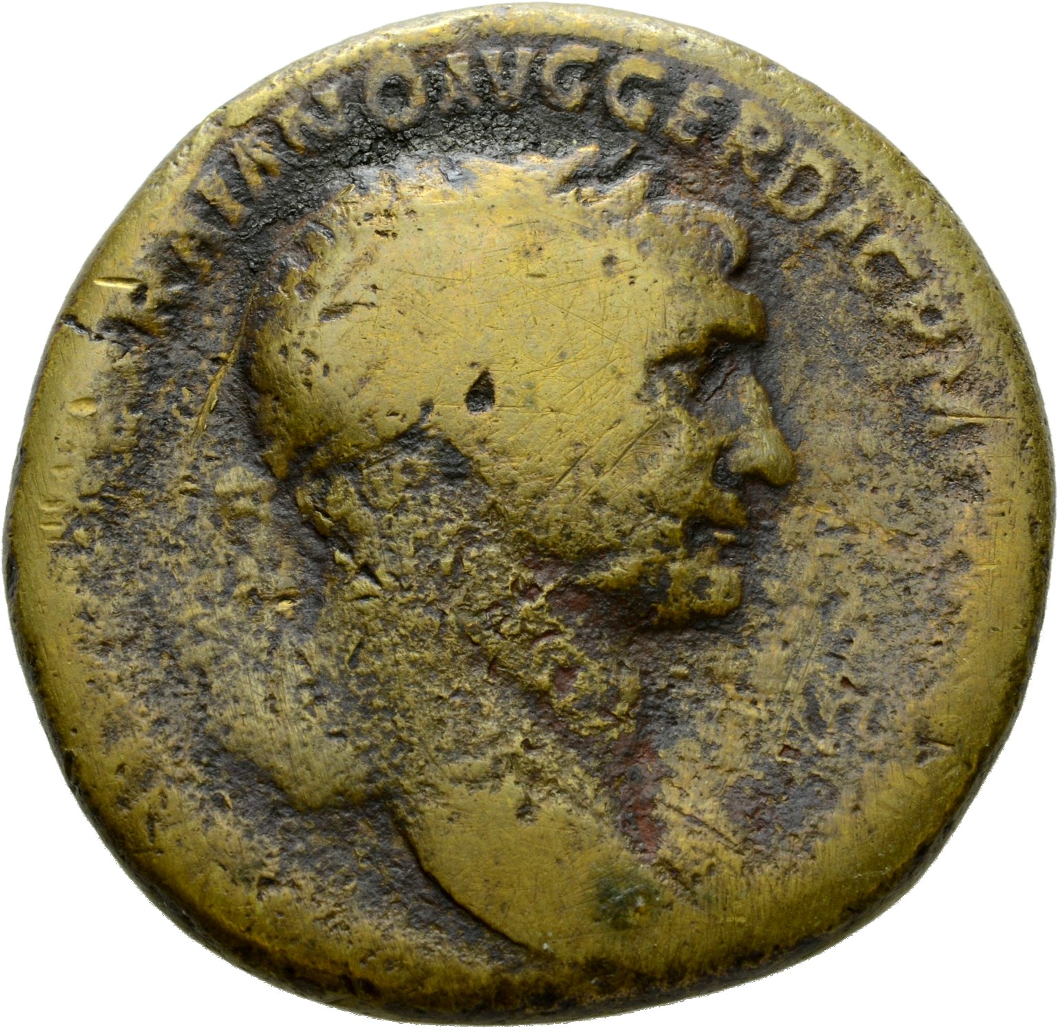 RIC II Trajan 486 (sestertius) Trajan obverse, Bust of Trajan, laureate, draped, right