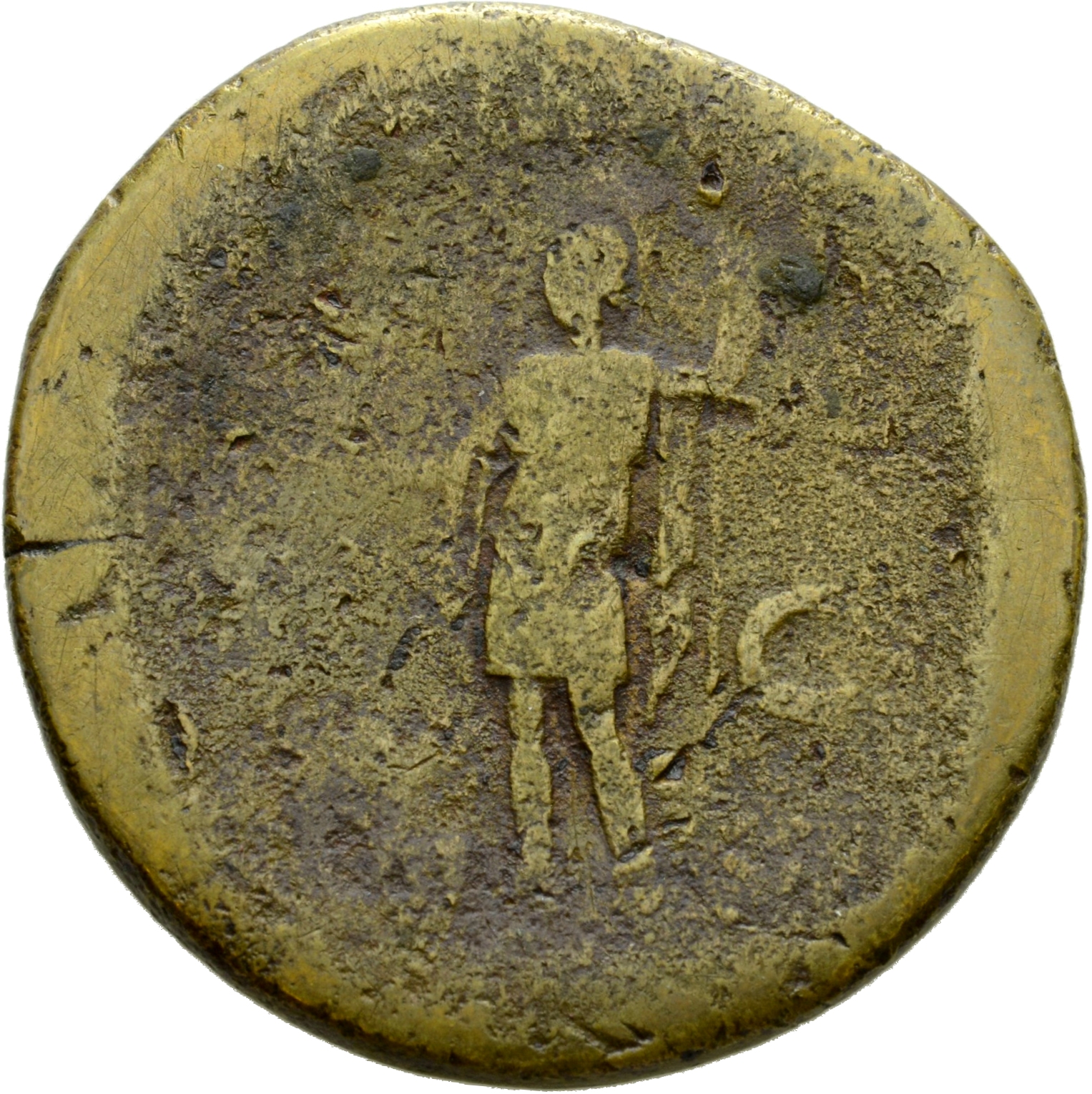 RIC II Trajan 486 (sestertius) Trajan reverse, Roma, helmeted, in military dress, standing left, holding Victory in extend...