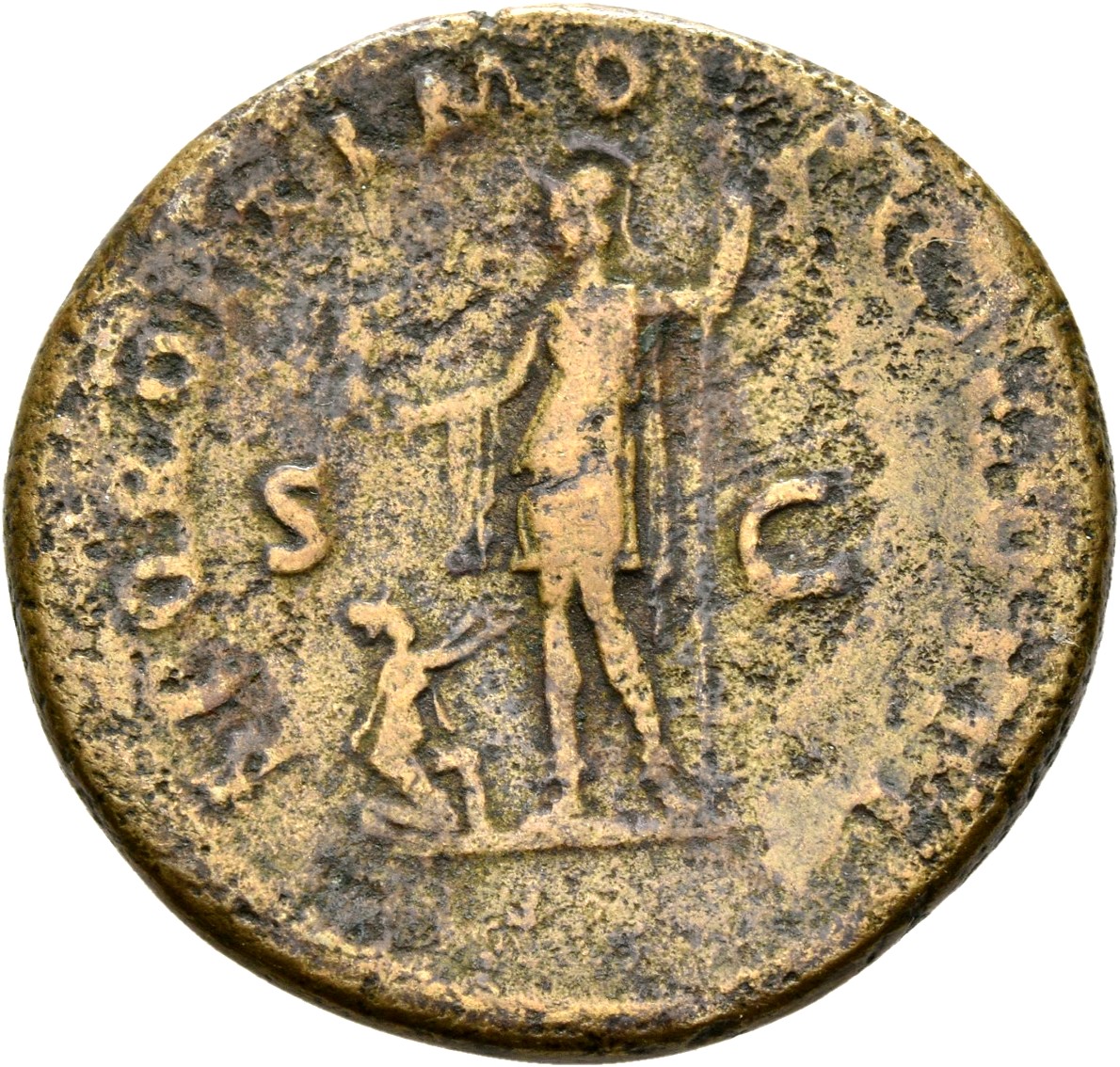 RIC II Trajan 487 Trajan reverse, Roma, helmeted, in military dress, standing left, holding Victory in extended right hand...