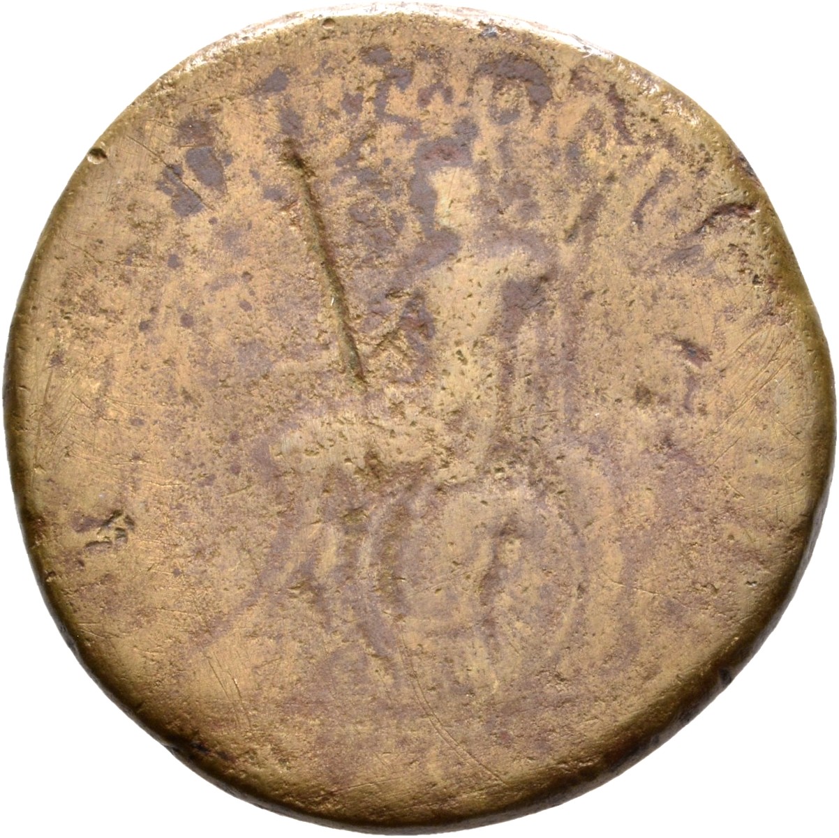 RIC II Trajan 489 (sestertius) Trajan reverse, Roma, helmeted, in military dress, seated left on cuirass, holding Victory ...