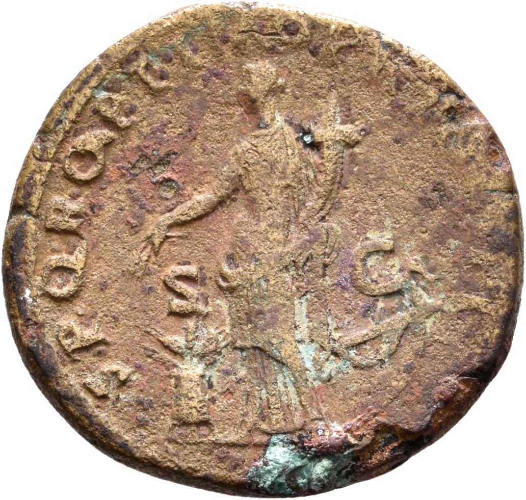 RIC II Trajan 494 Trajan reverse, Abundantia, draped, standing left, holding two corn-ears in right hand over modius with ...