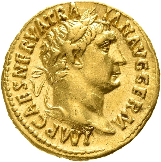 RIC II Trajan 49 (aureus) Trajan obverse, Head of Trajan, laureate, right