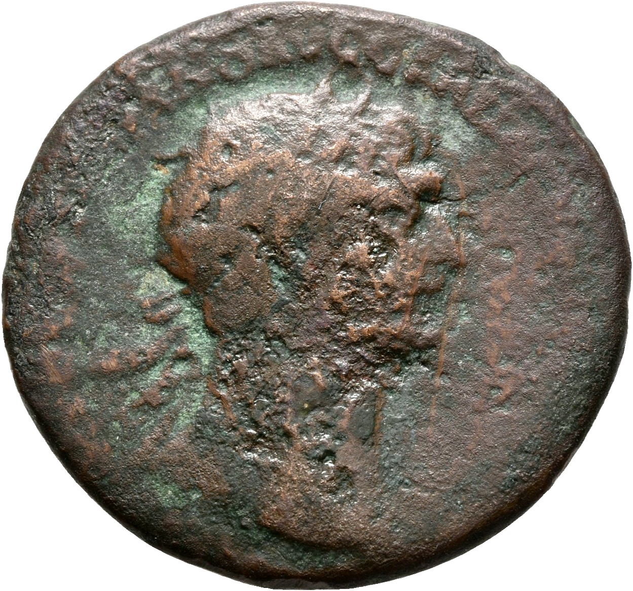 RIC II Trajan 500 (as) Trajan obverse, Bust of Trajan, laureate, draped on left shoulder, right