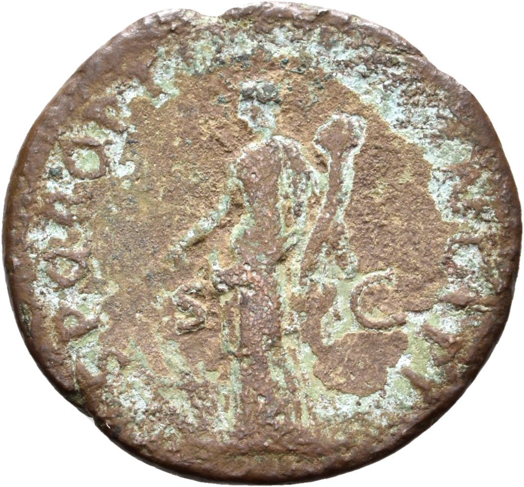 RIC II Trajan 500 (as) Trajan reverse, Fortuna, draped, standing left, holding rudder in front of prow in right hand and c...