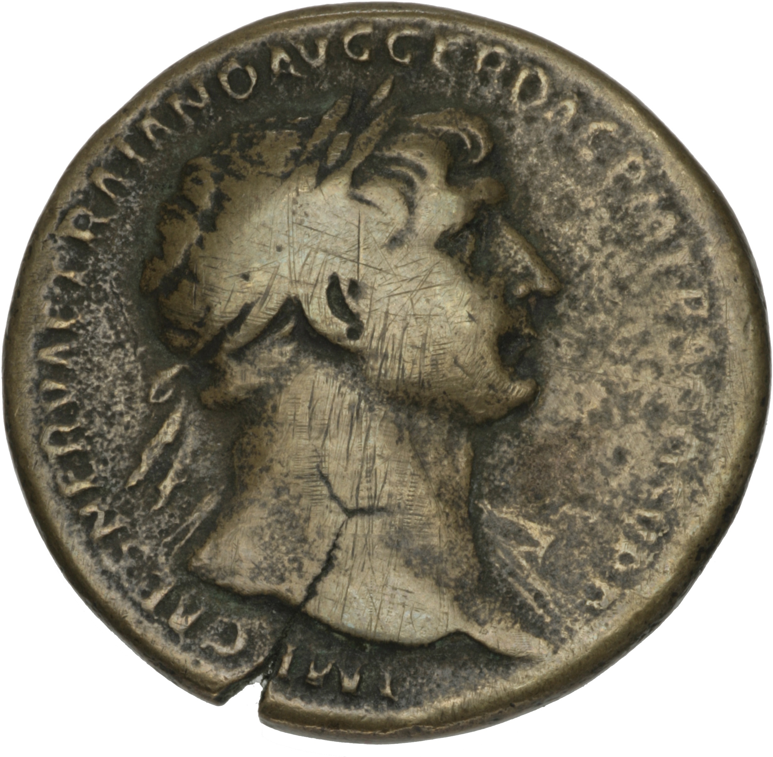 RIC II Trajan 500 (sestertius) Trajan obverse, Bust of Trajan, laureate, draped on left shoulder, right