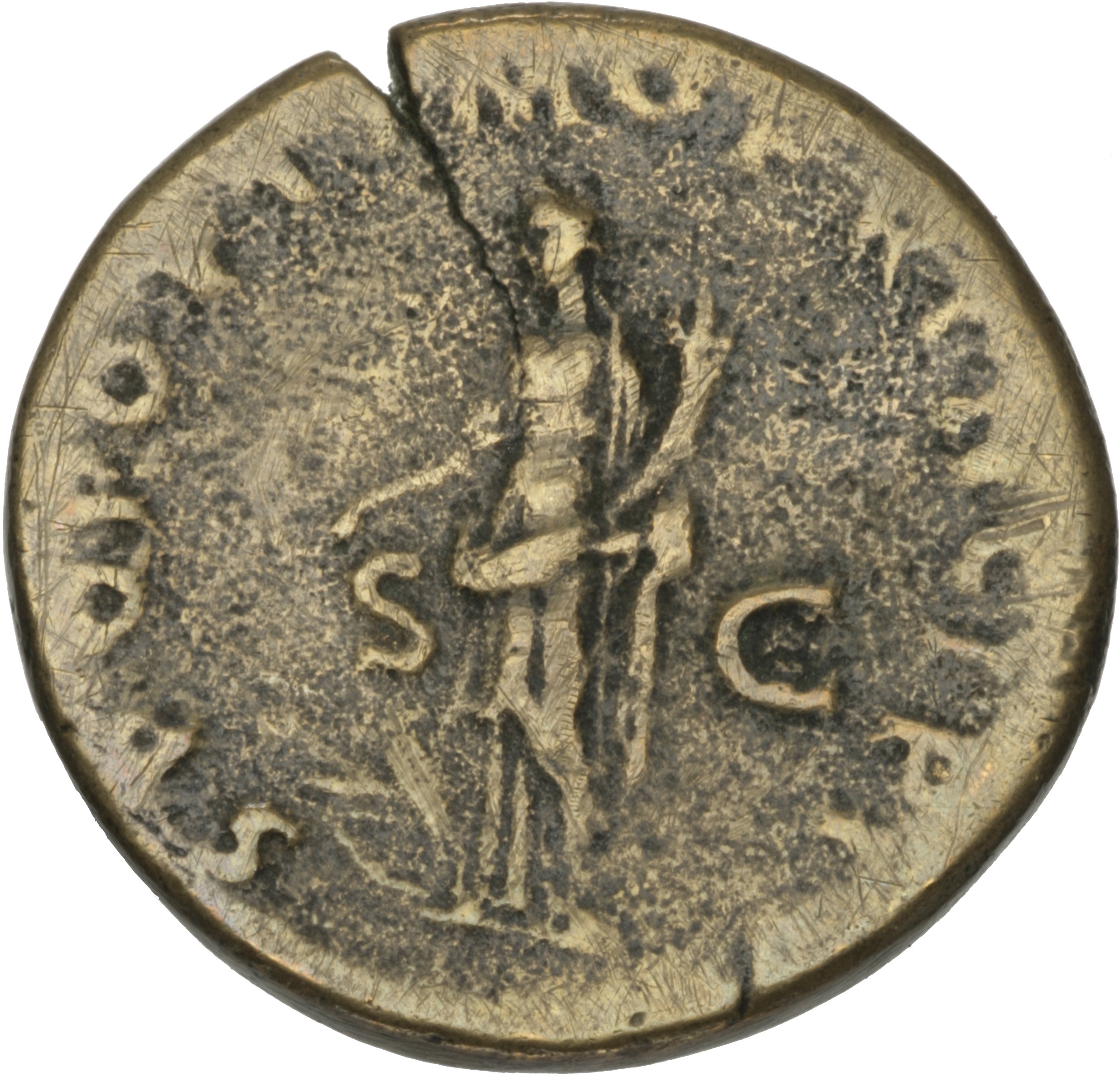 RIC II Trajan 500 (sestertius) Trajan reverse, Fortuna, draped, standing left, holding rudder in front of prow in right ha...