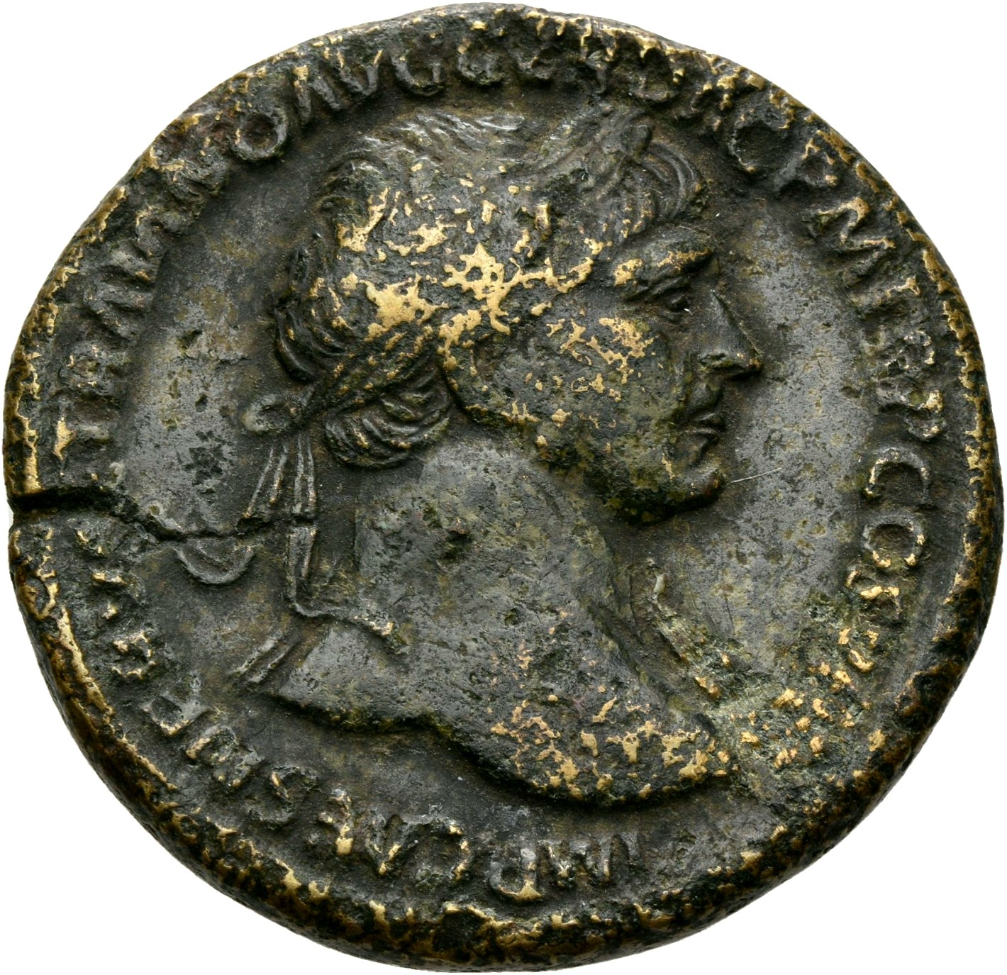 RIC II Trajan 501 Trajan obverse, Bust of Trajan, laureate, right with aegis