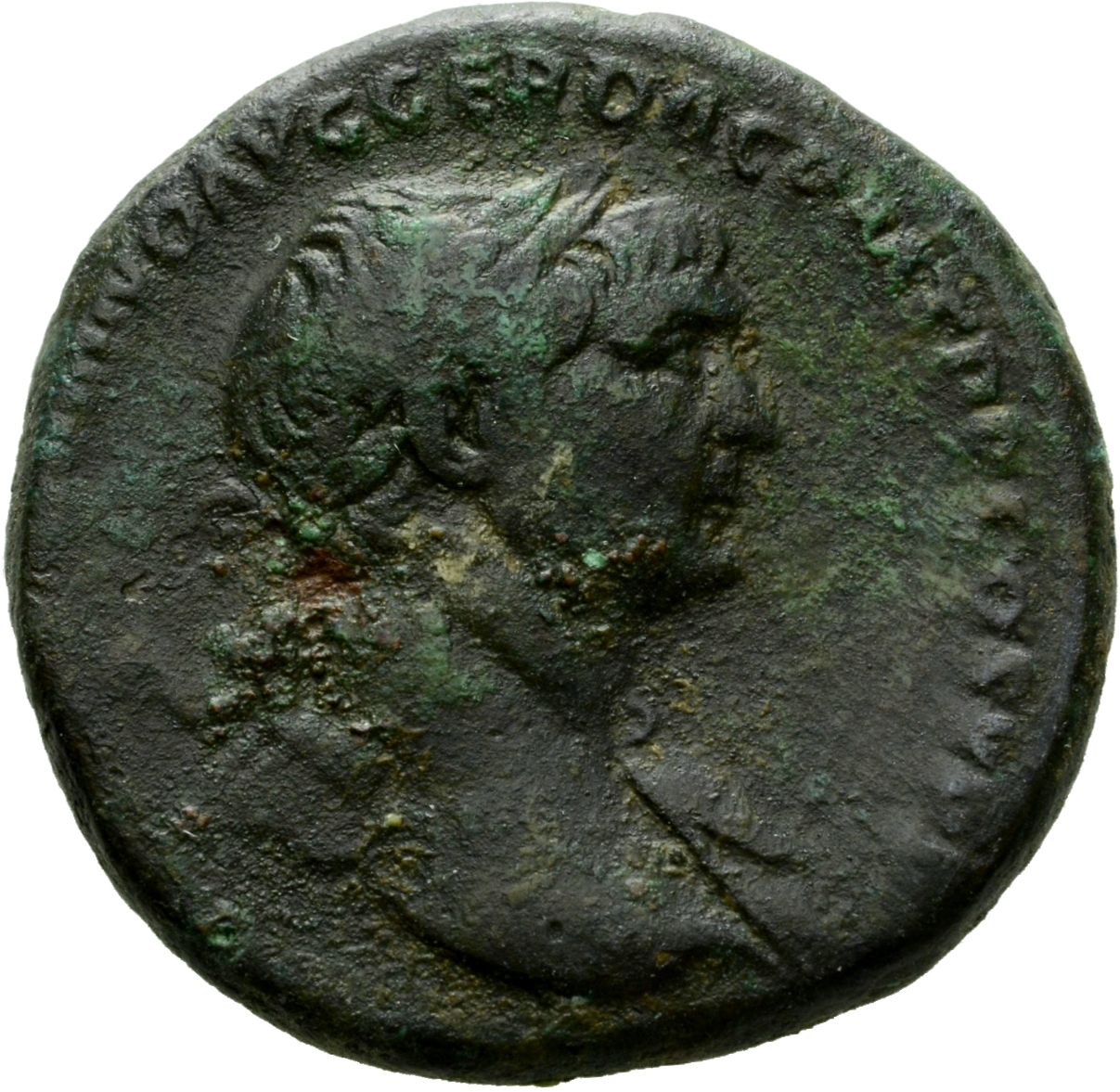 RIC II Trajan 503 (as) Trajan obverse, Bust of Trajan, laureate, right (sometimes with aegis)