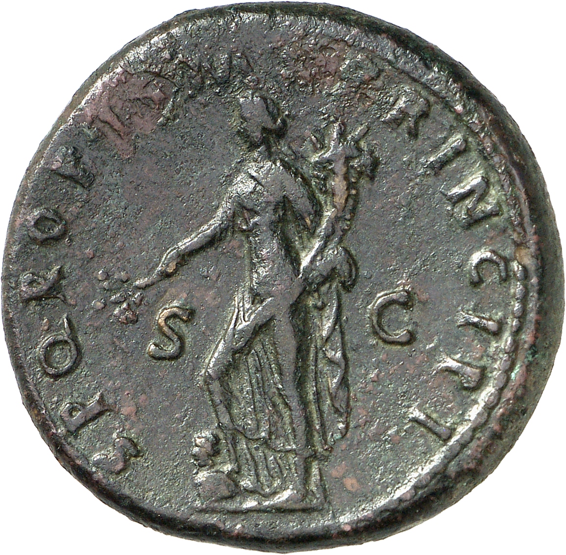 RIC II Trajan 503 (sestertius) Trajan reverse, Pax, draped, standing left, holding branch out and downwards in right hand ...