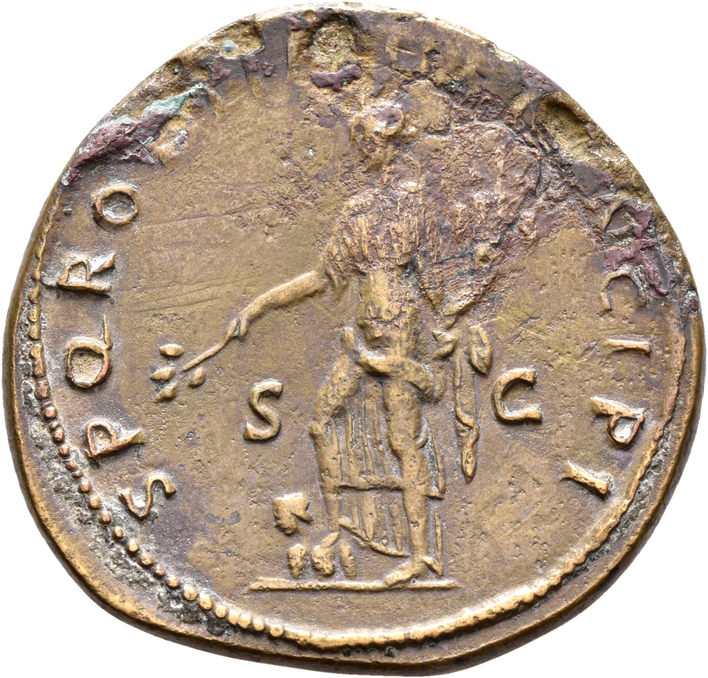 RIC II Trajan 503 (sestertius) Trajan reverse, Pax, draped, standing left, holding branch out and downwards in right hand ...