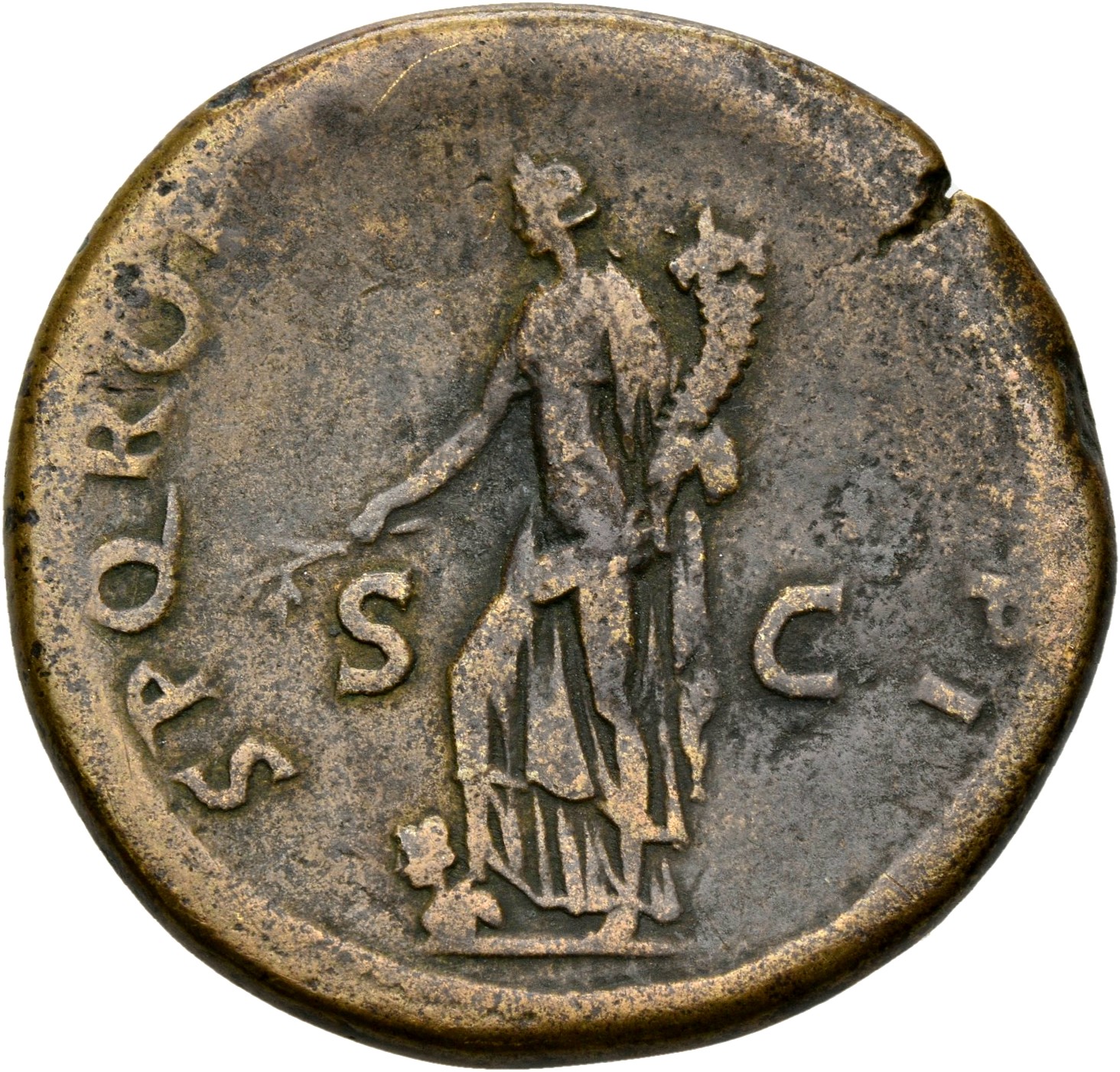 RIC II Trajan 504 Trajan reverse, Pax, draped, standing left, holding branch out and downwards in right hand and cornucopi...