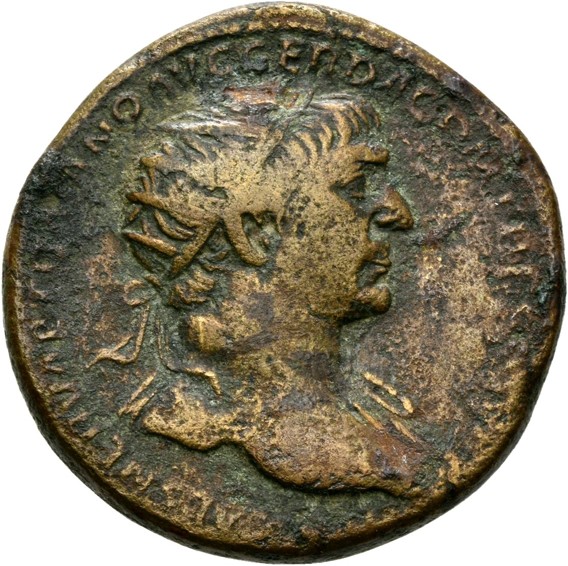 RIC II Trajan 505 Trajan obverse, Head of Trajan, radiate, right