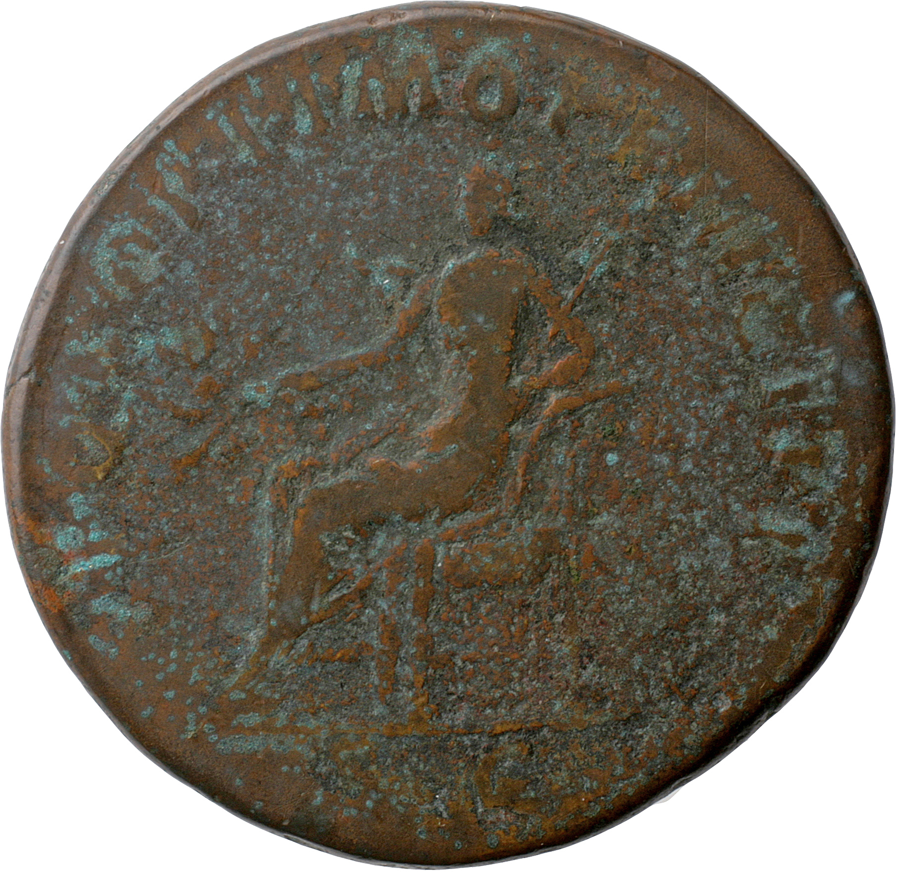 Trajan reverse — Pax seated left, holding branch and sceptre; Dacian kneeling right at feet