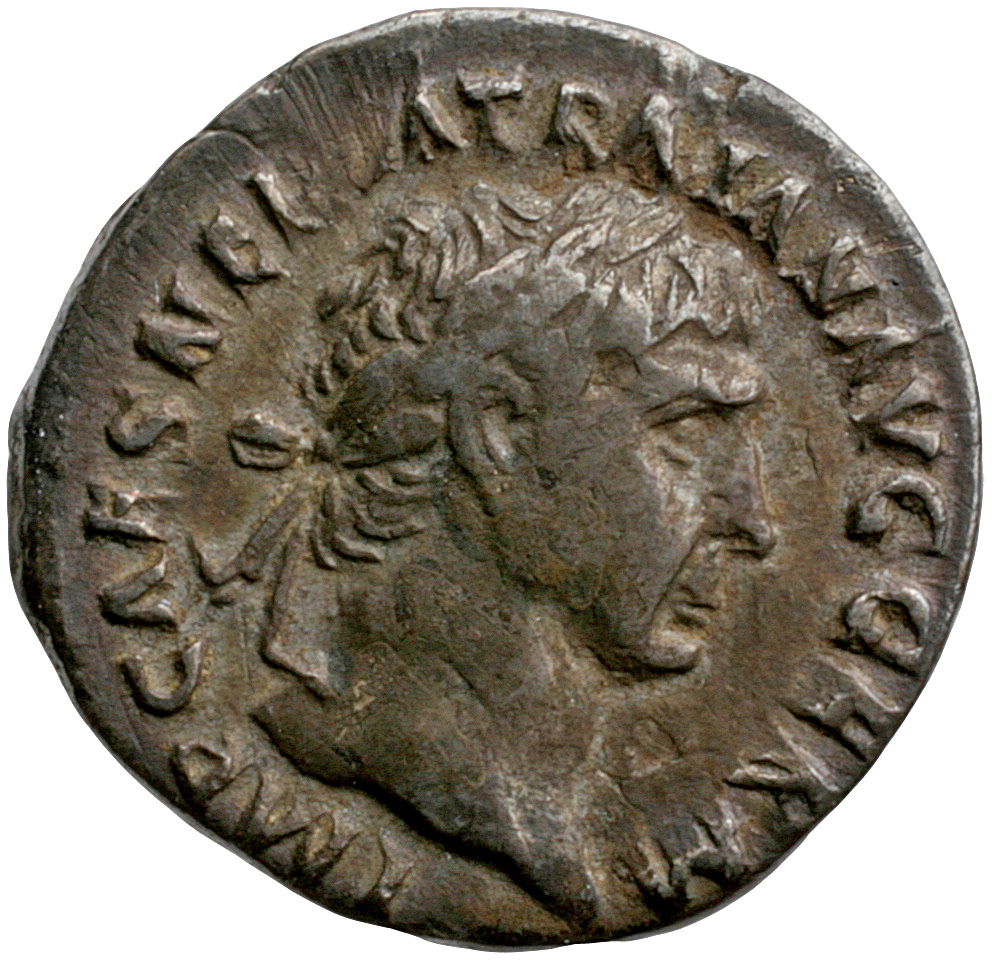 Trajan obverse — Bust of Trajan, laureate, right (sometimes draped on left shoulder)