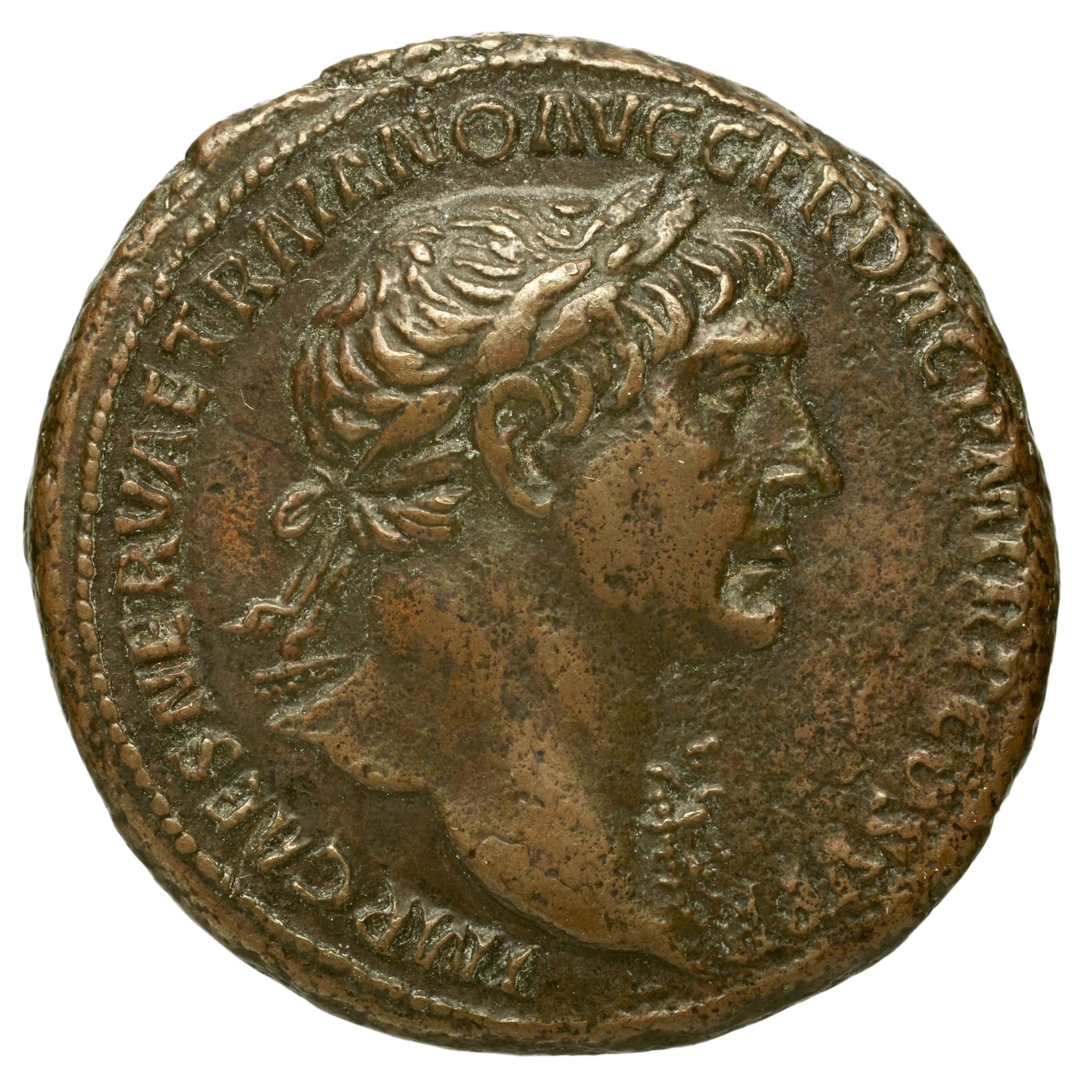 RIC II Trajan 521 Trajan obverse, Bust of Trajan, laureate, right with aegis