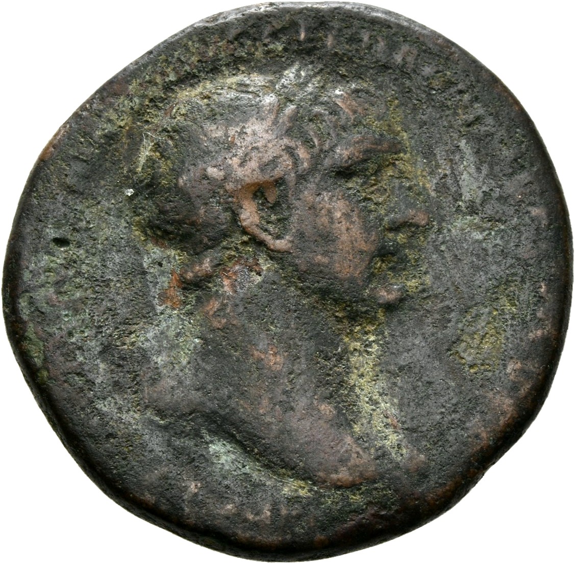 RIC II Trajan 522 Trajan obverse, Bust of Trajan, laureate, draped, cuirassed, right