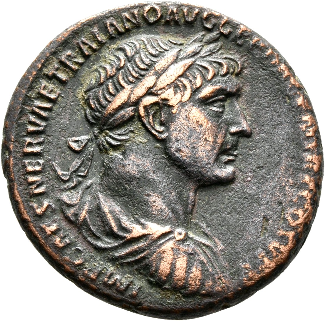 RIC II Trajan 522 Trajan obverse, Bust of Trajan, laureate, draped, cuirassed, right