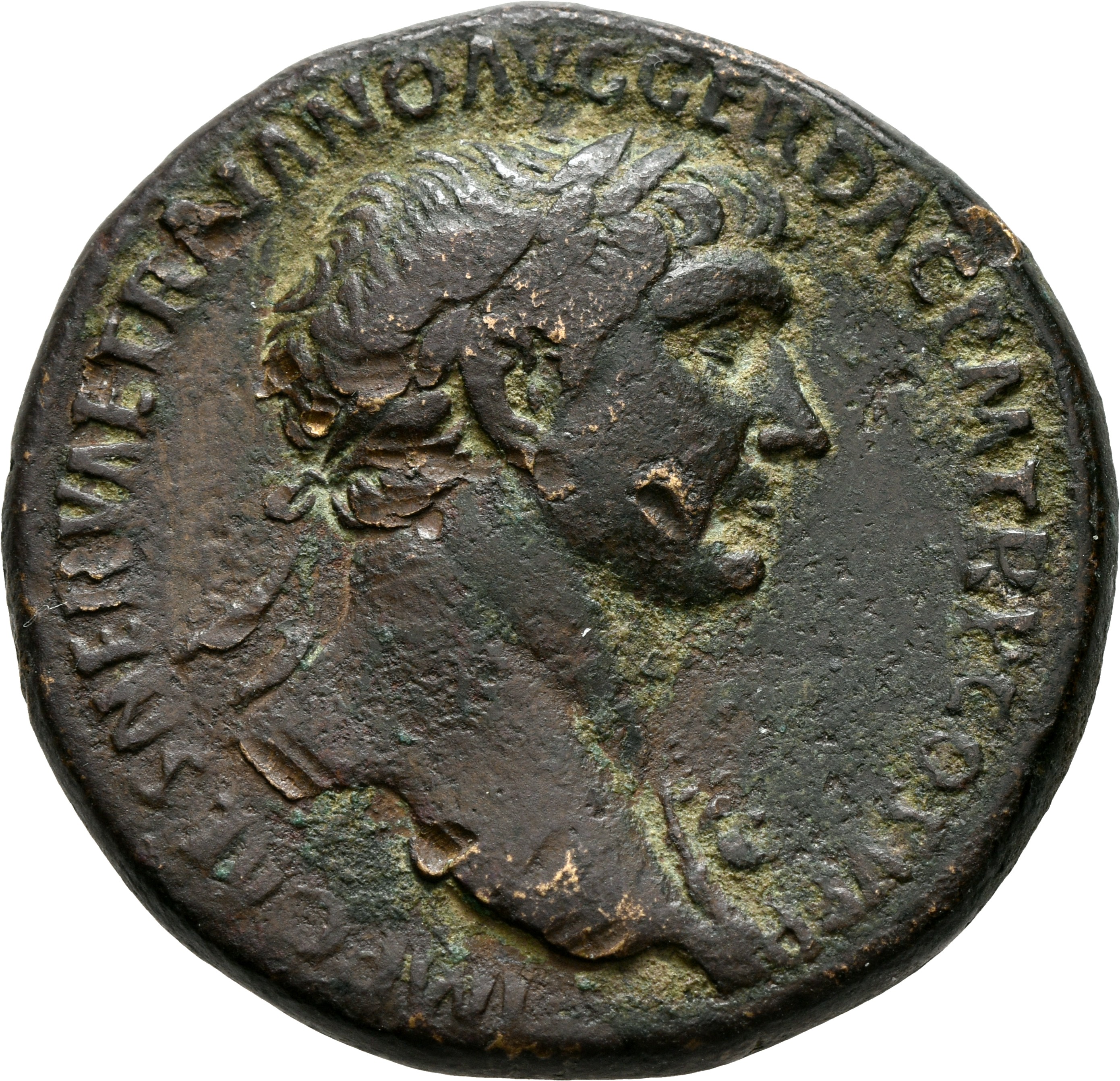 RIC II Trajan 528 Trajan obverse, Bust of Trajan, laureate, right with aegis