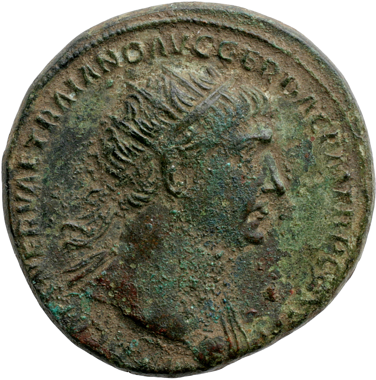 RIC II Trajan 533 Trajan obverse, Bust of Trajan, radiate, draped on left shoulder, right