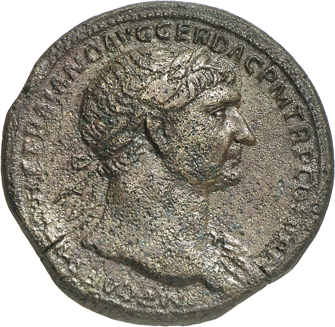 RIC II Trajan 534 Trajan obverse, Bust of Trajan, laureate, draped on left shoulder, right