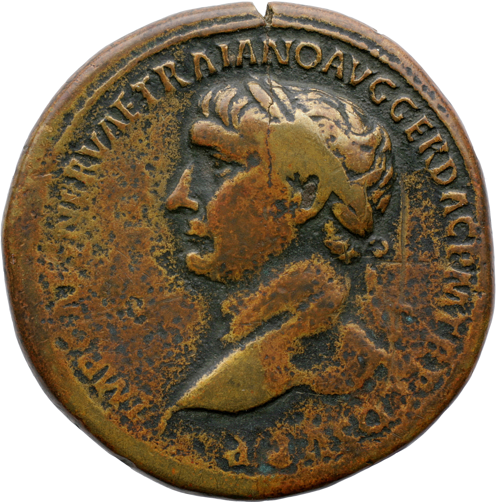 RIC II Trajan 535 Trajan obverse, Bust of Trajan, laureate, draped on left shoulder, left