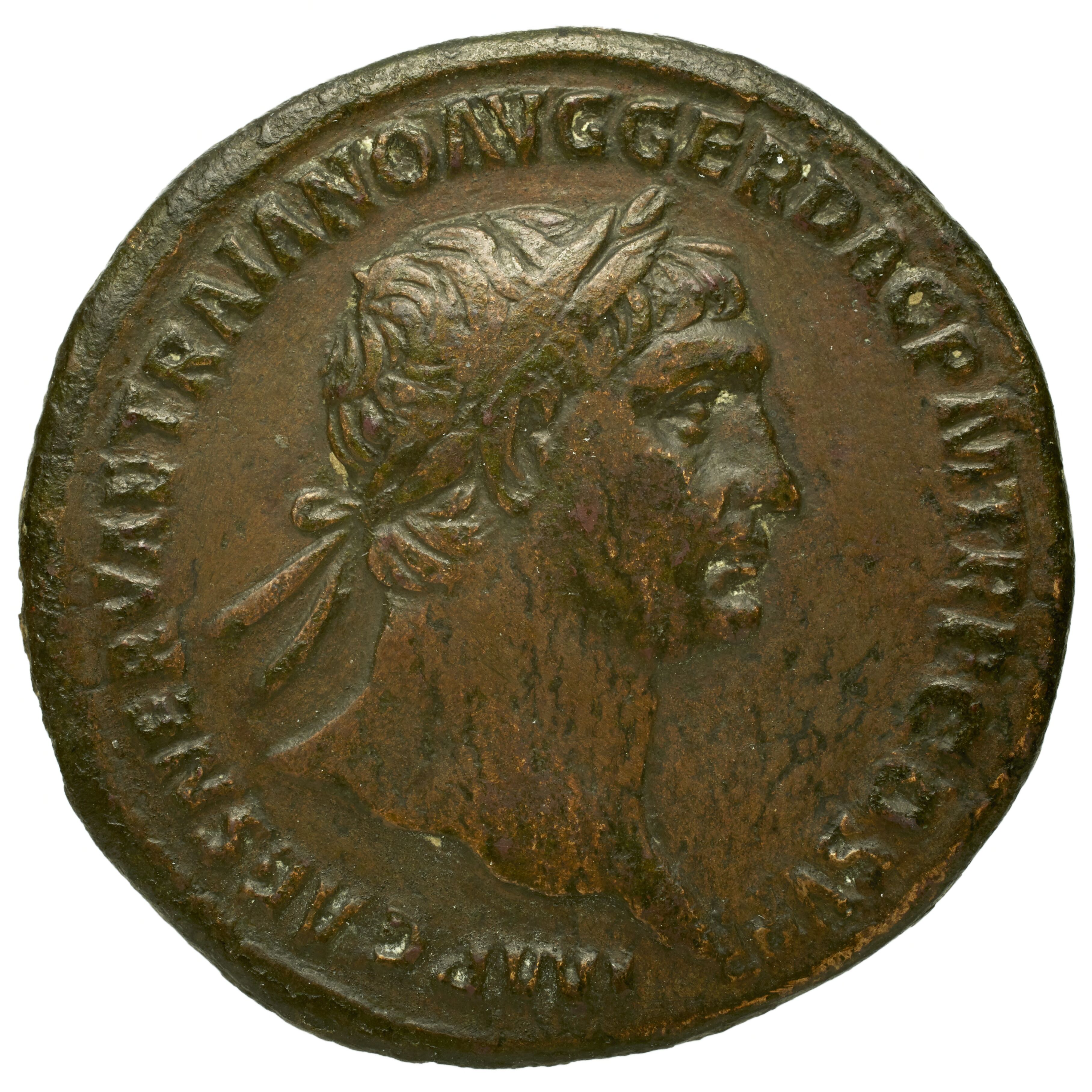 RIC II Trajan 551 Trajan obverse, Head of Trajan, laureate, right