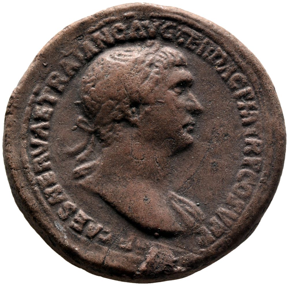 RIC II Trajan 554 Trajan obverse, Bust of Trajan, laureate, right with aegis