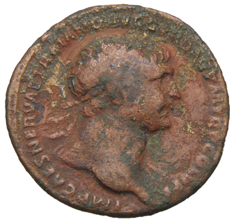 RIC II Trajan 555 Trajan obverse, Head of Trajan, laureate, right
