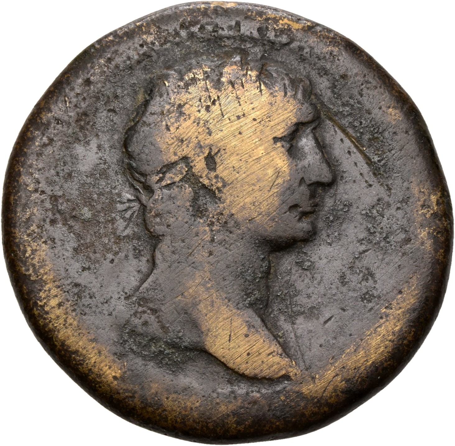 RIC II Trajan 556 Trajan obverse, Bust of Trajan, laureate, draped, right