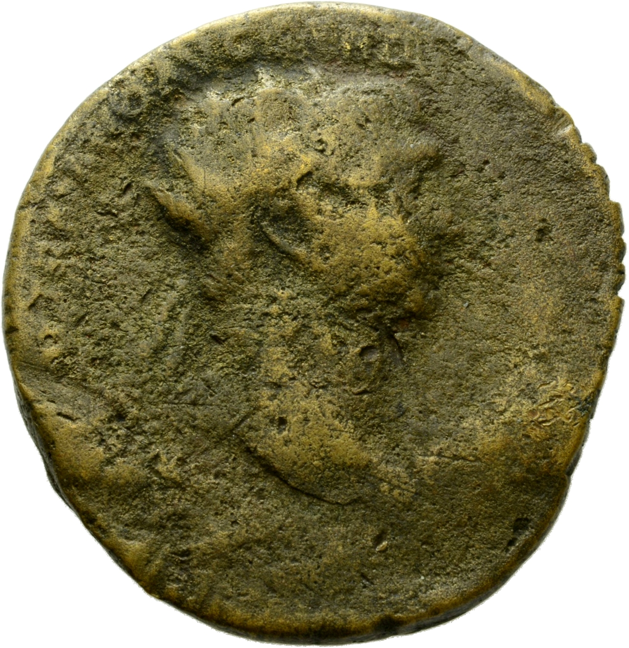RIC II Trajan 570 Trajan obverse, Bust of Trajan, radiate, draped on left shoulder, right