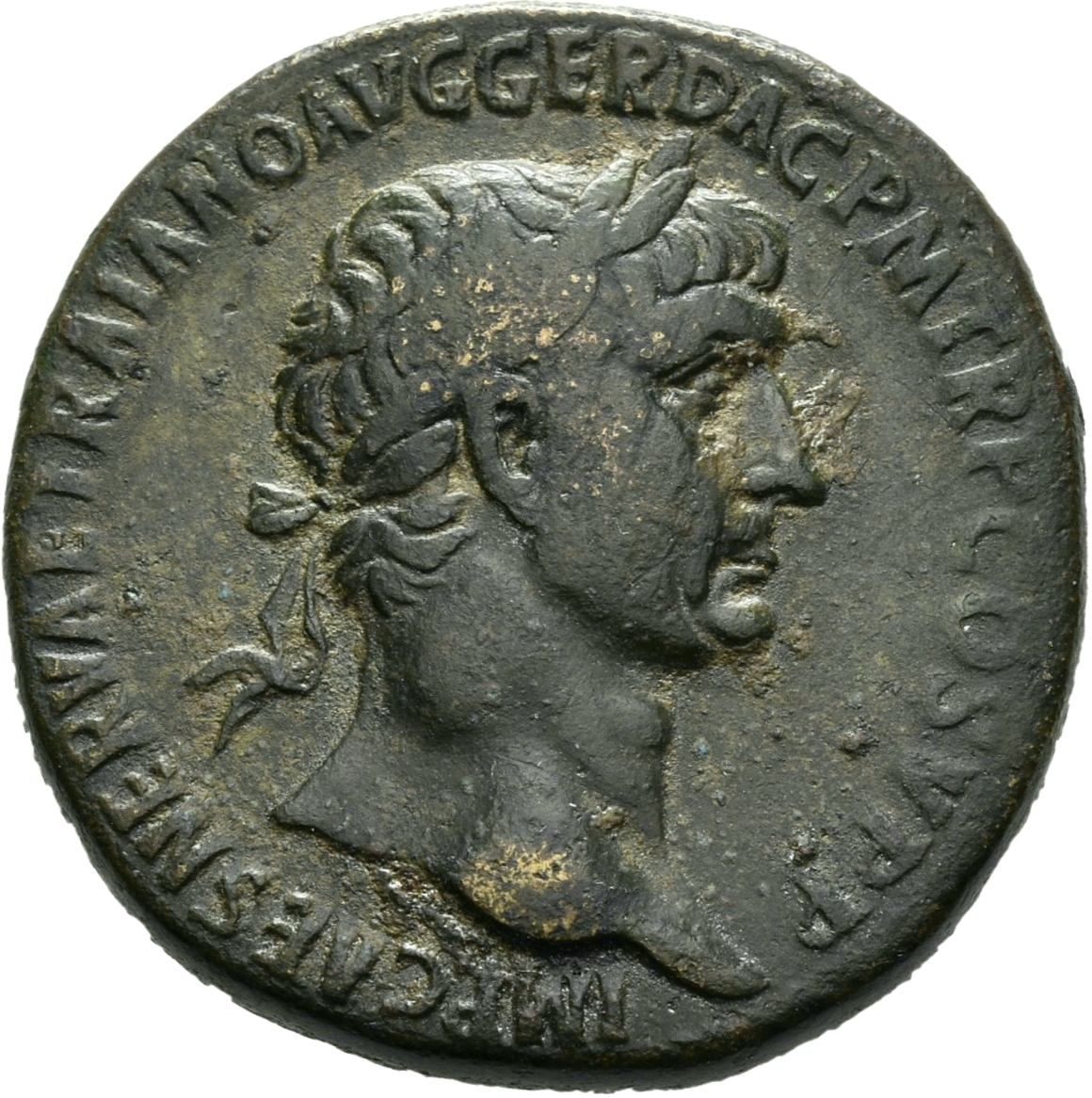 RIC II Trajan 571 Trajan obverse, Bust of Trajan, laureate, right (sometimes with aegis)