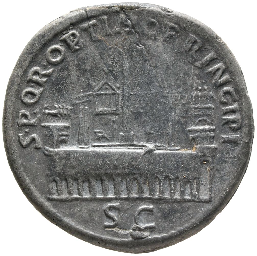 RIC II Trajan 571 Trajan reverse, The Circus Maximus with obelisk in center; the spina is flanked by metae