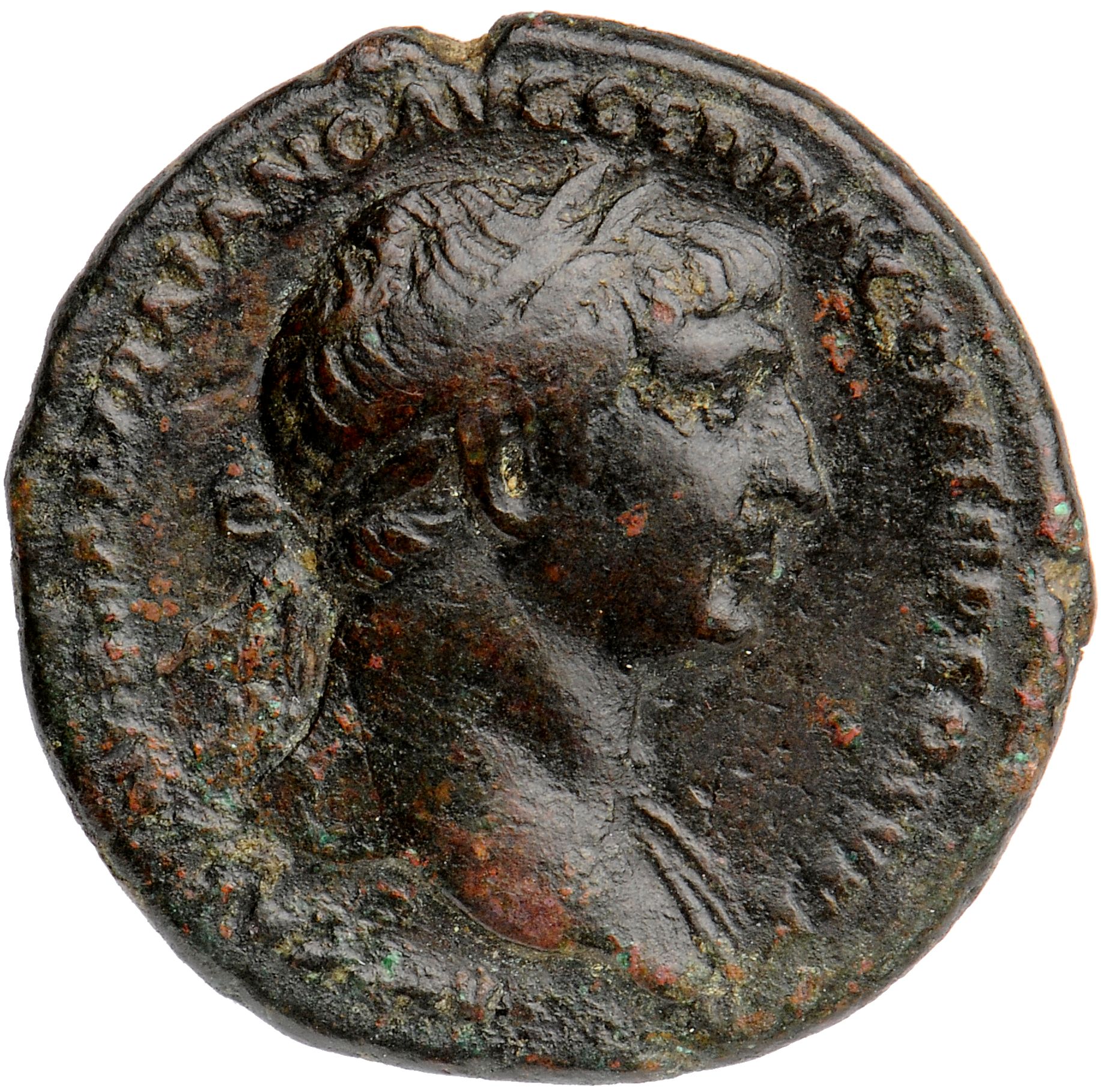 RIC II Trajan 575 (as) Trajan obverse, Bust of Trajan, laureate, draped on left shoulder, right (sometimes with aegis)