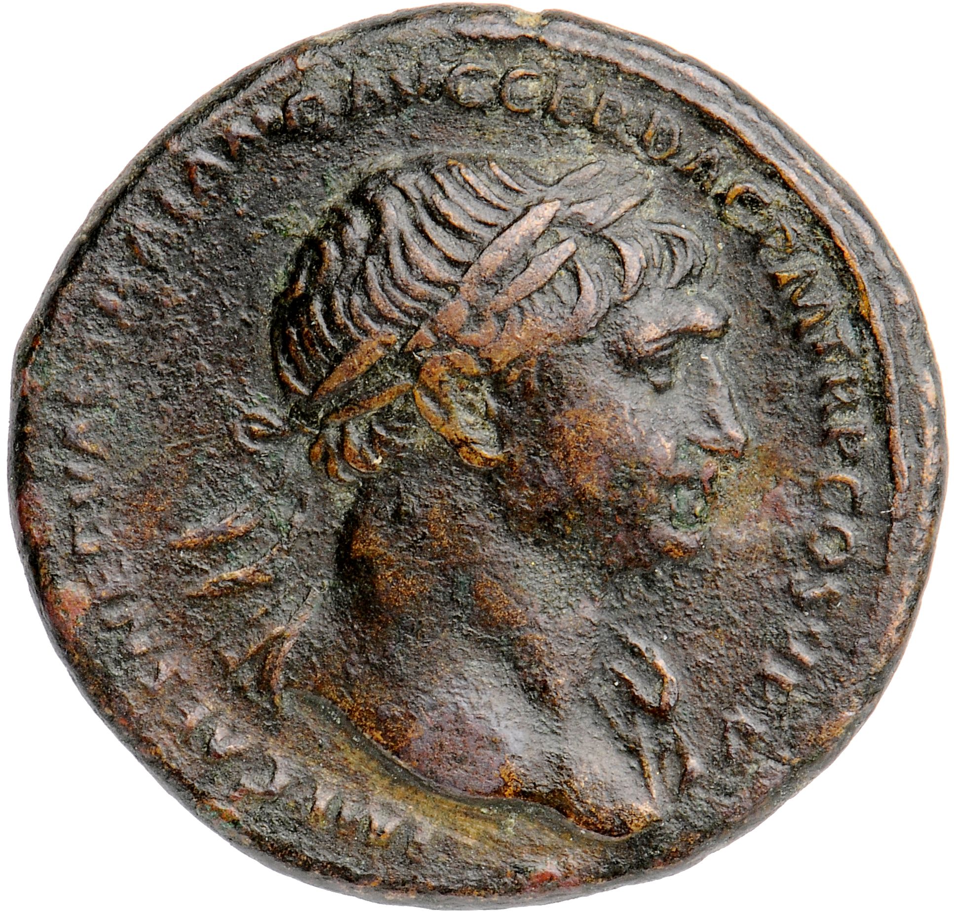 RIC II Trajan 577 (as) Trajan obverse, Bust of Trajan, laureate, draped, right