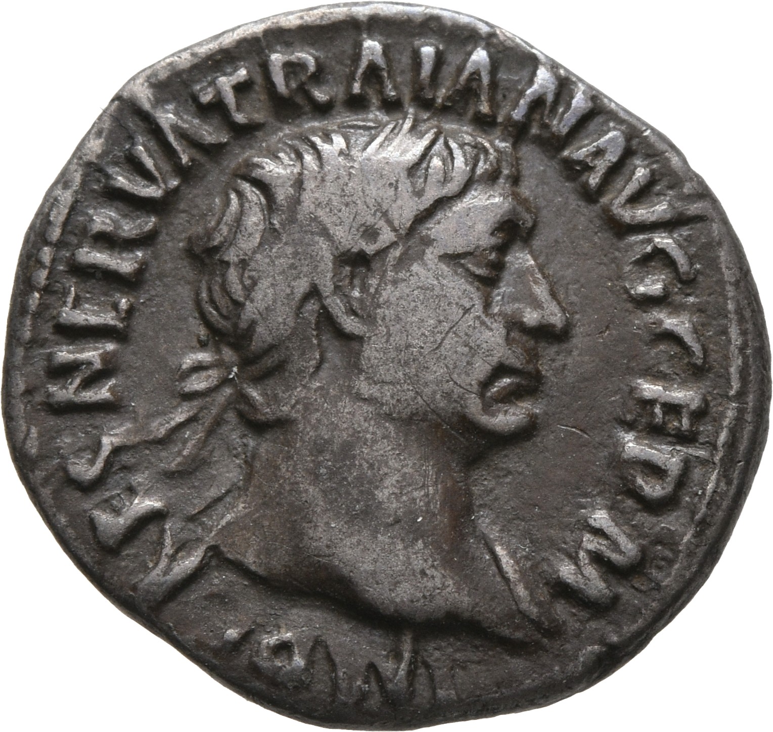 RIC II Trajan 58 Trajan obverse, Bust of Trajan, laureate, right (sometimes draped on left shoulder)