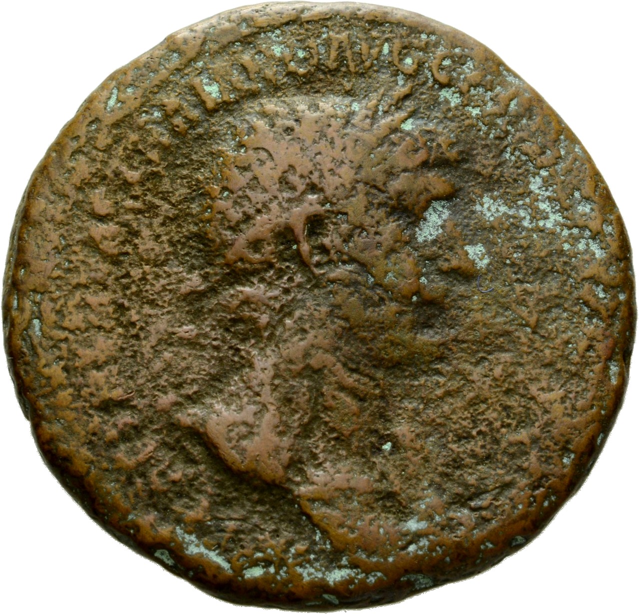 Trajan obverse — Bust of Trajan, laureate, draped, cuirassed, right