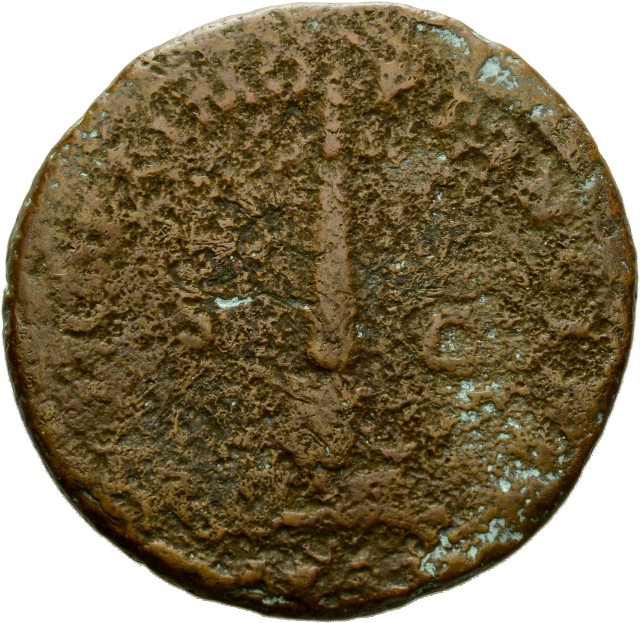 Trajan reverse — Club set on lion-skin on a low pedestal left