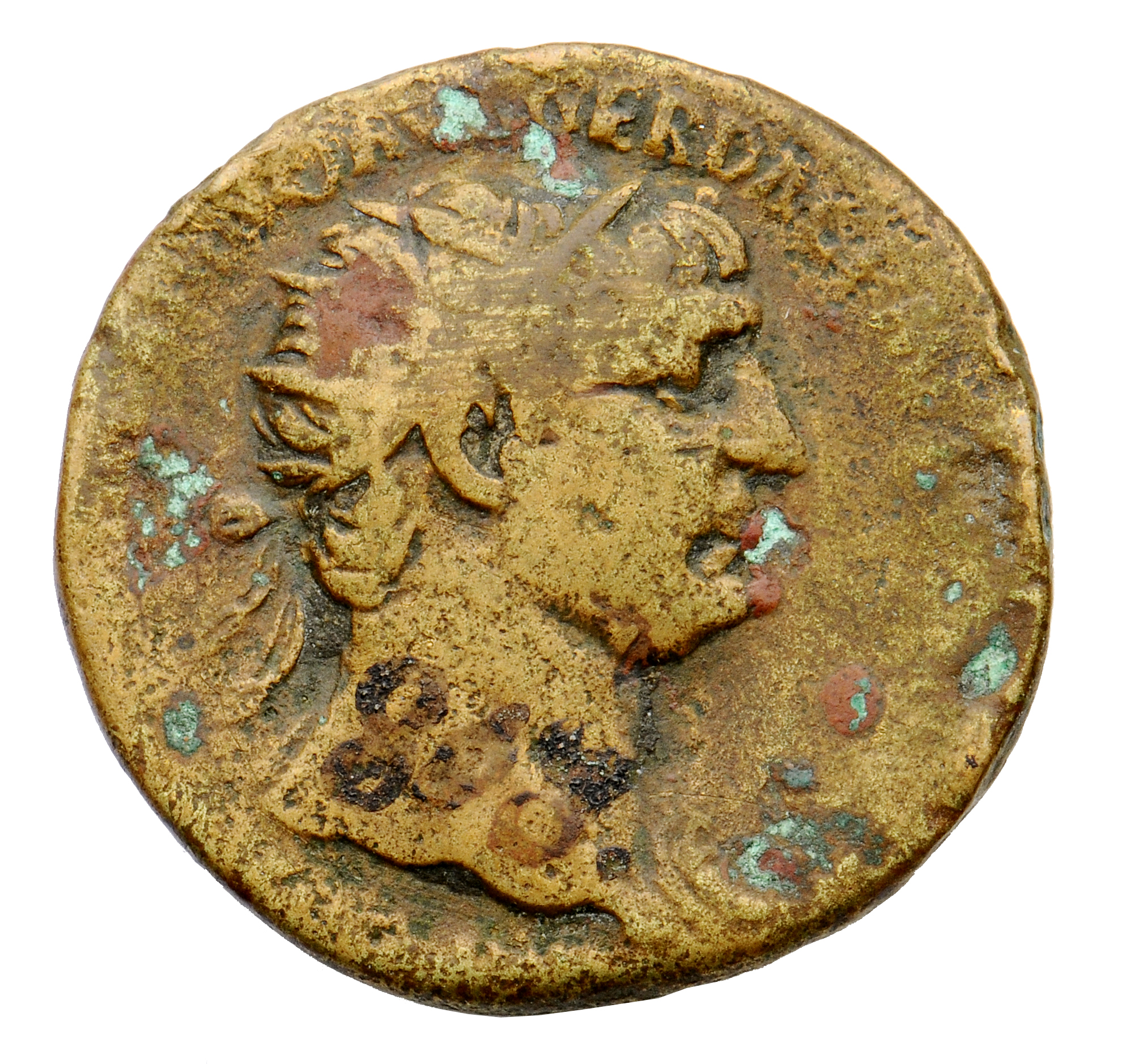 RIC II Trajan 586 Trajan obverse, Bust of Trajan, radiate, right (sometimes with aegis)