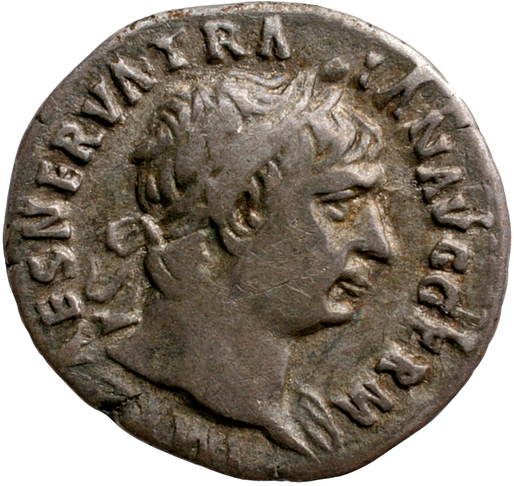 RIC II Trajan 59 Trajan obverse, Bust of Trajan, laureate, right (sometimes draped on left shoulder)