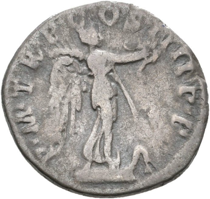 RIC II Trajan 59 Trajan reverse, Victory, draped, standing right on prow, holding out wreath in right hand and palm in left
