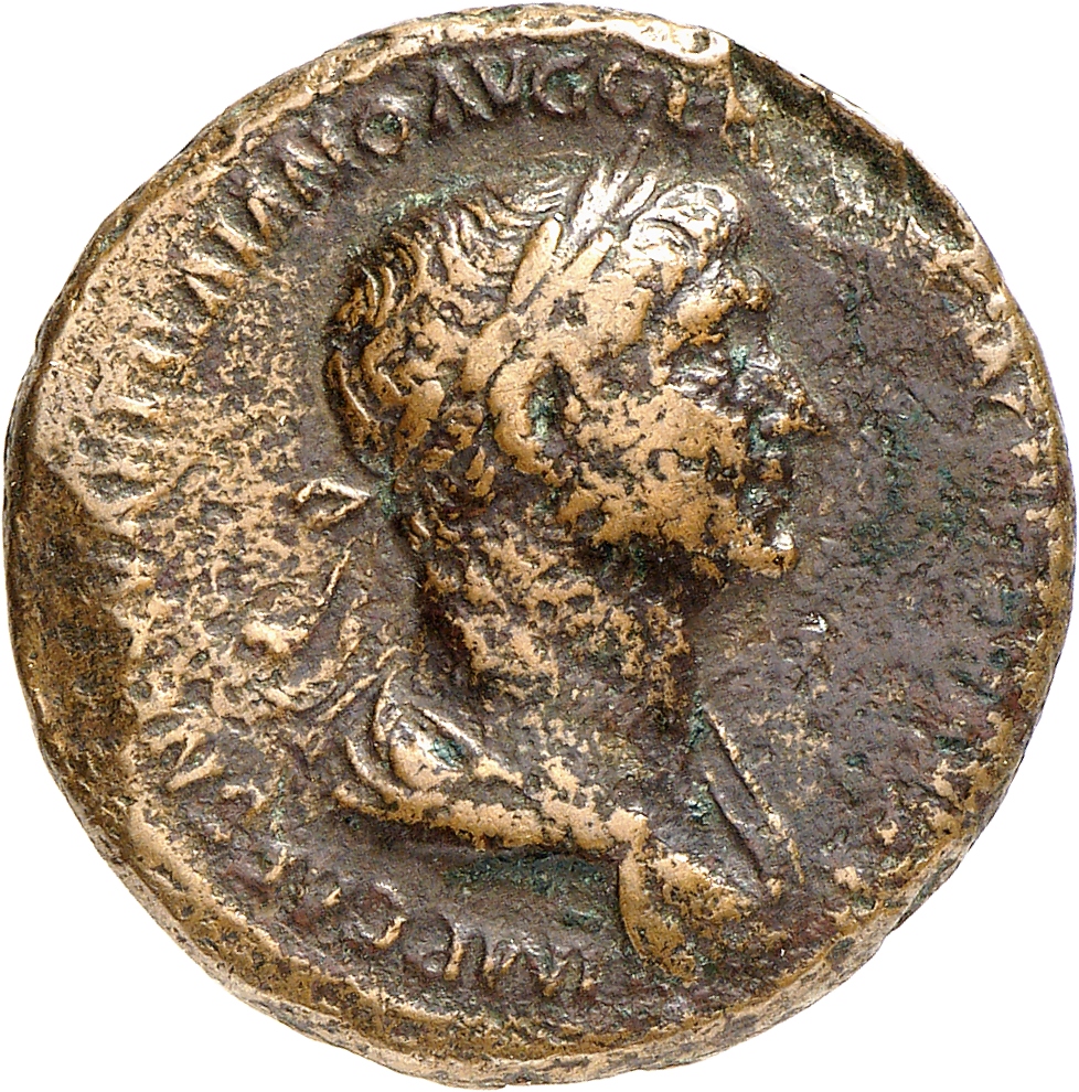 RIC II Trajan 594 Trajan obverse, Bust of Trajan, laureate, draped, right with aegis