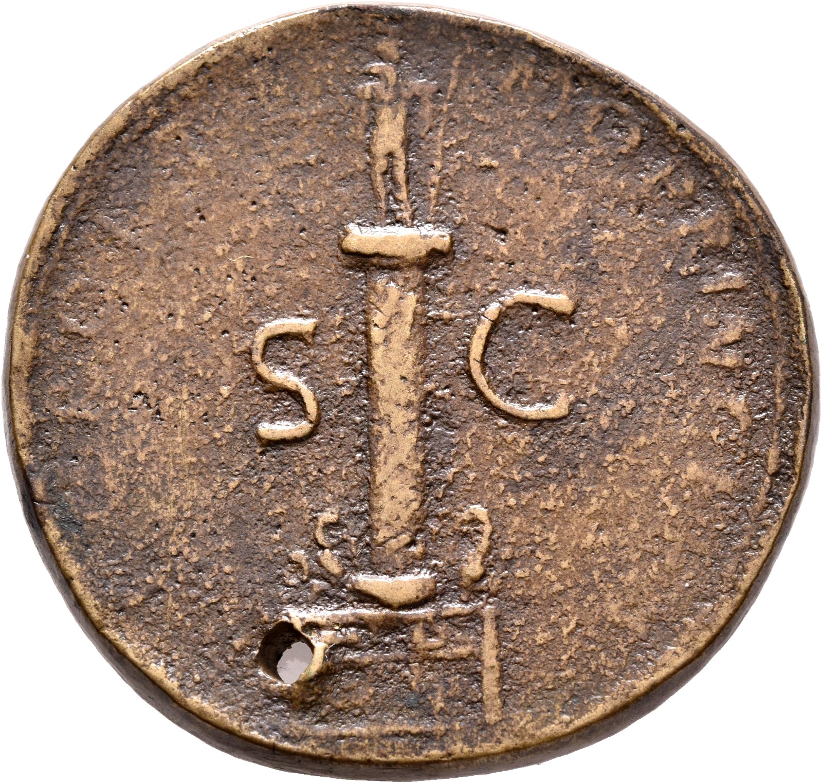 RIC II Trajan 602 Trajan reverse, Column of Trajan surmounted by statue of Trajan; two eagles at base