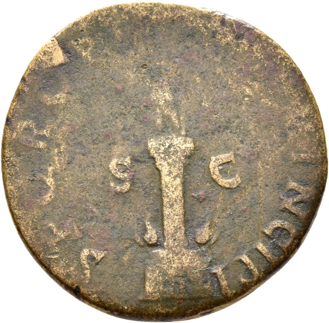RIC II Trajan 603 Trajan reverse, Column of Trajan surmounted by statue of Trajan; two eagles at base
