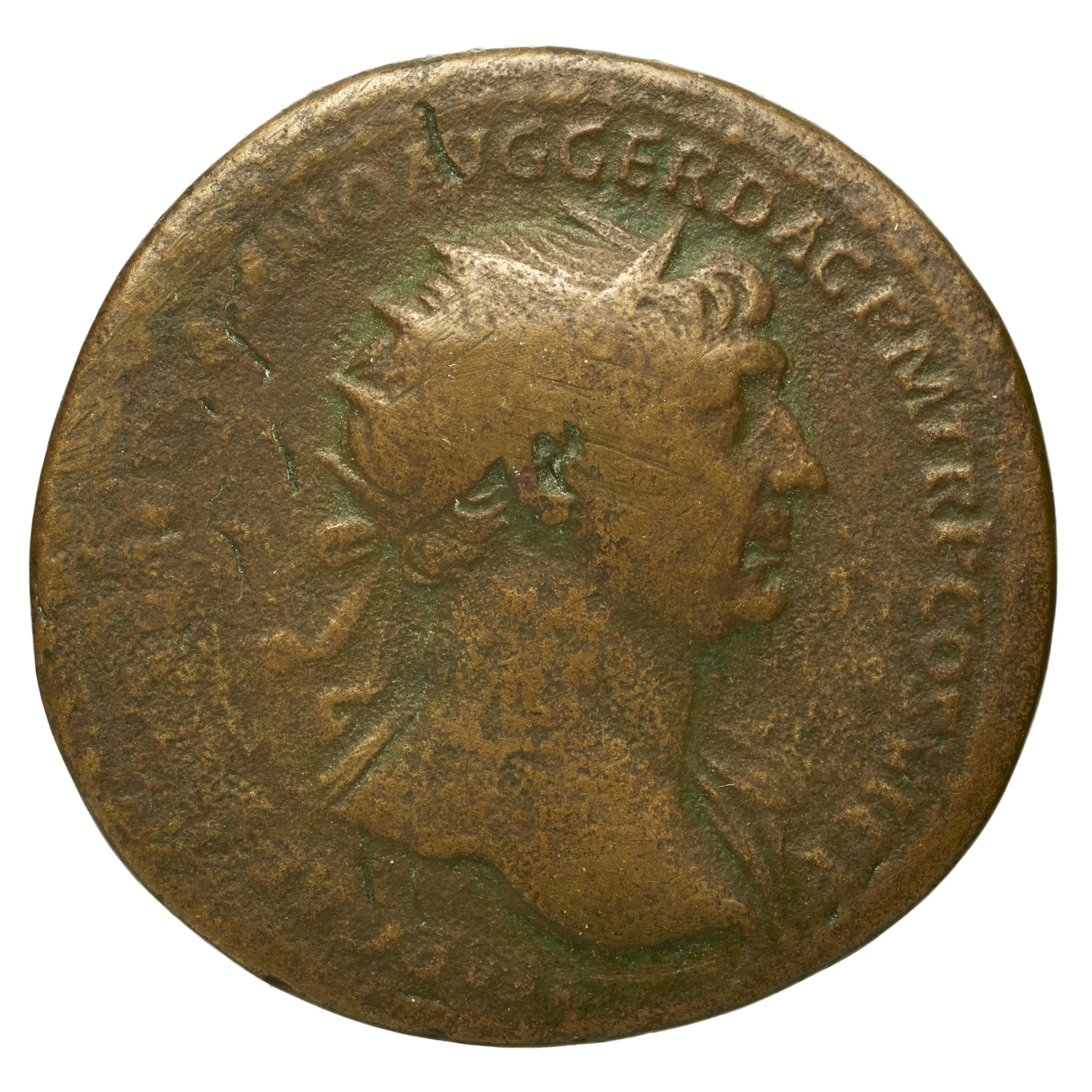 RIC II Trajan 603 Trajan obverse — Bust of Trajan, radiate, draped on left shoulder, right