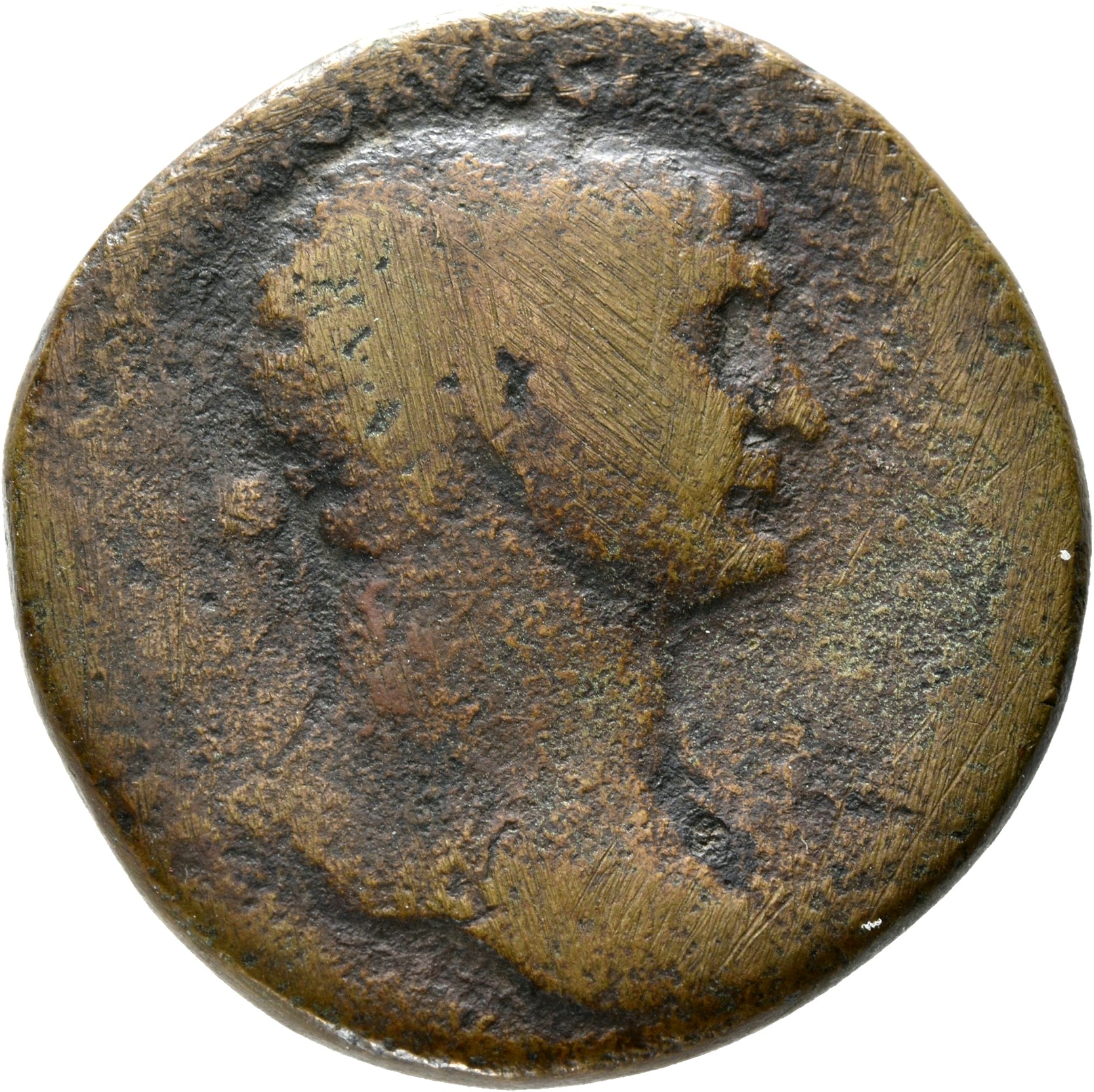 RIC II Trajan 604 (sestertius) Trajan obverse, Bust of Trajan, laureate, draped on left shoulder, right