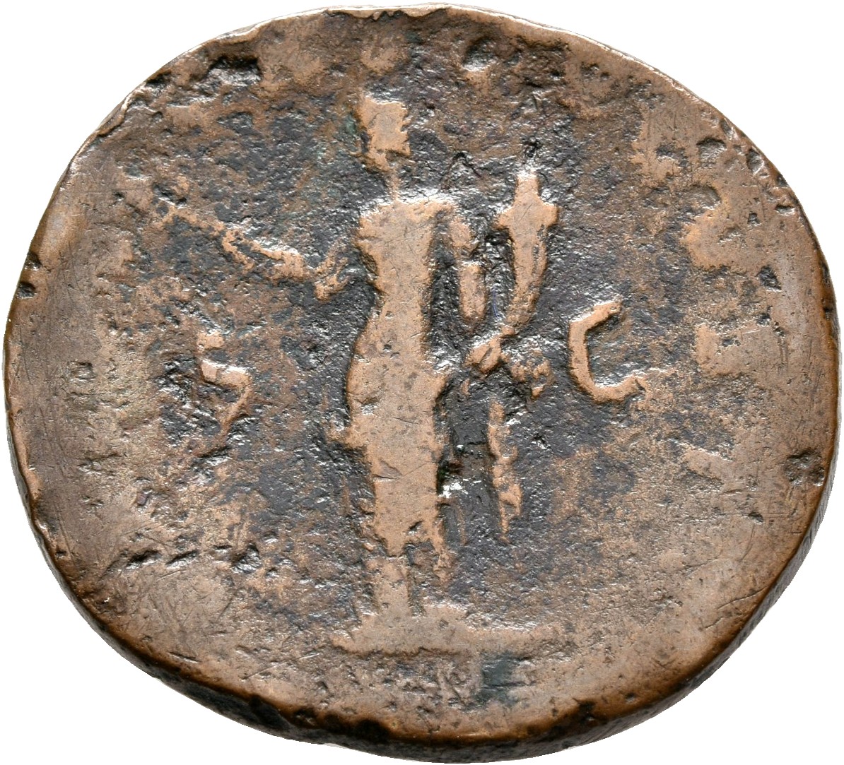RIC II Trajan 625 (as) Trajan reverse, Felicitas, draped, standing left, holding winged caduceus upwards in right hand and...